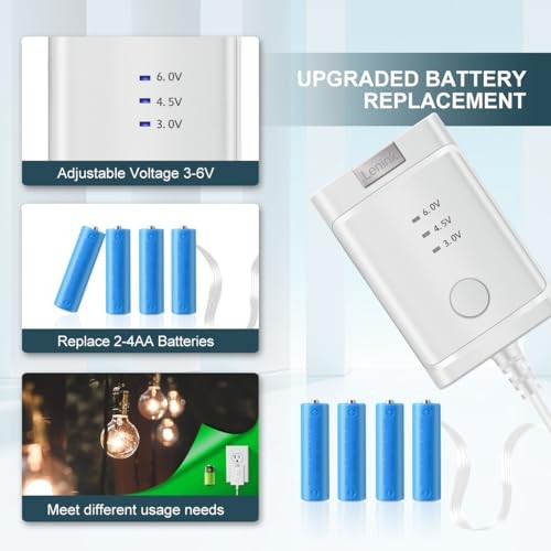 Adjustable AC Power Supply Adapter for AA Batteries, 3V to 6V, LED White