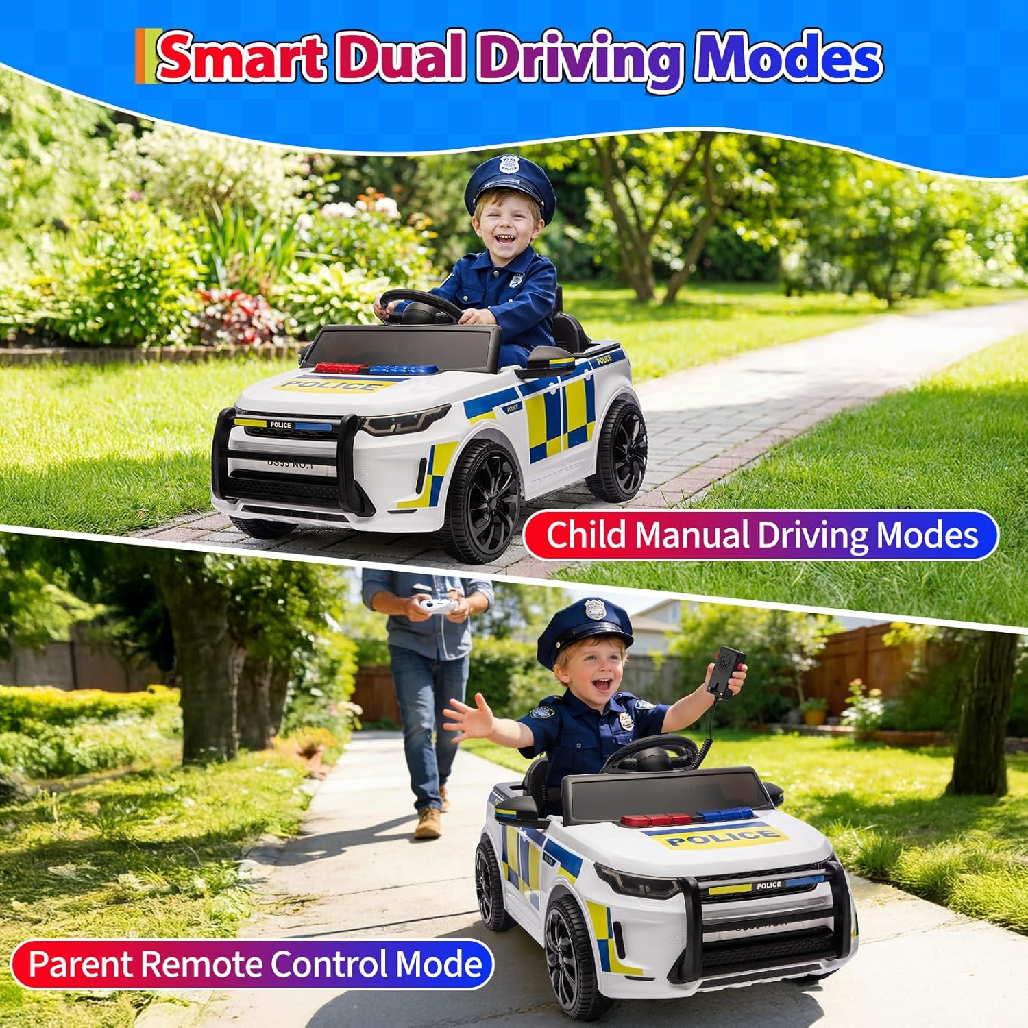 Electric Cars for Kids, 12V Police Car Ride on Toy W/Remote Control, Speaker, Wa