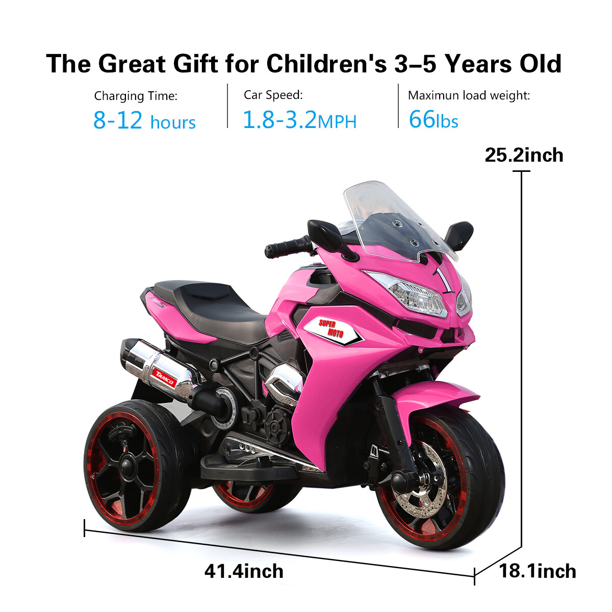 TAMCO 12V Kids Electric Motorcycle Ride on Motorbike w/ 3 Lighting Wheels Music