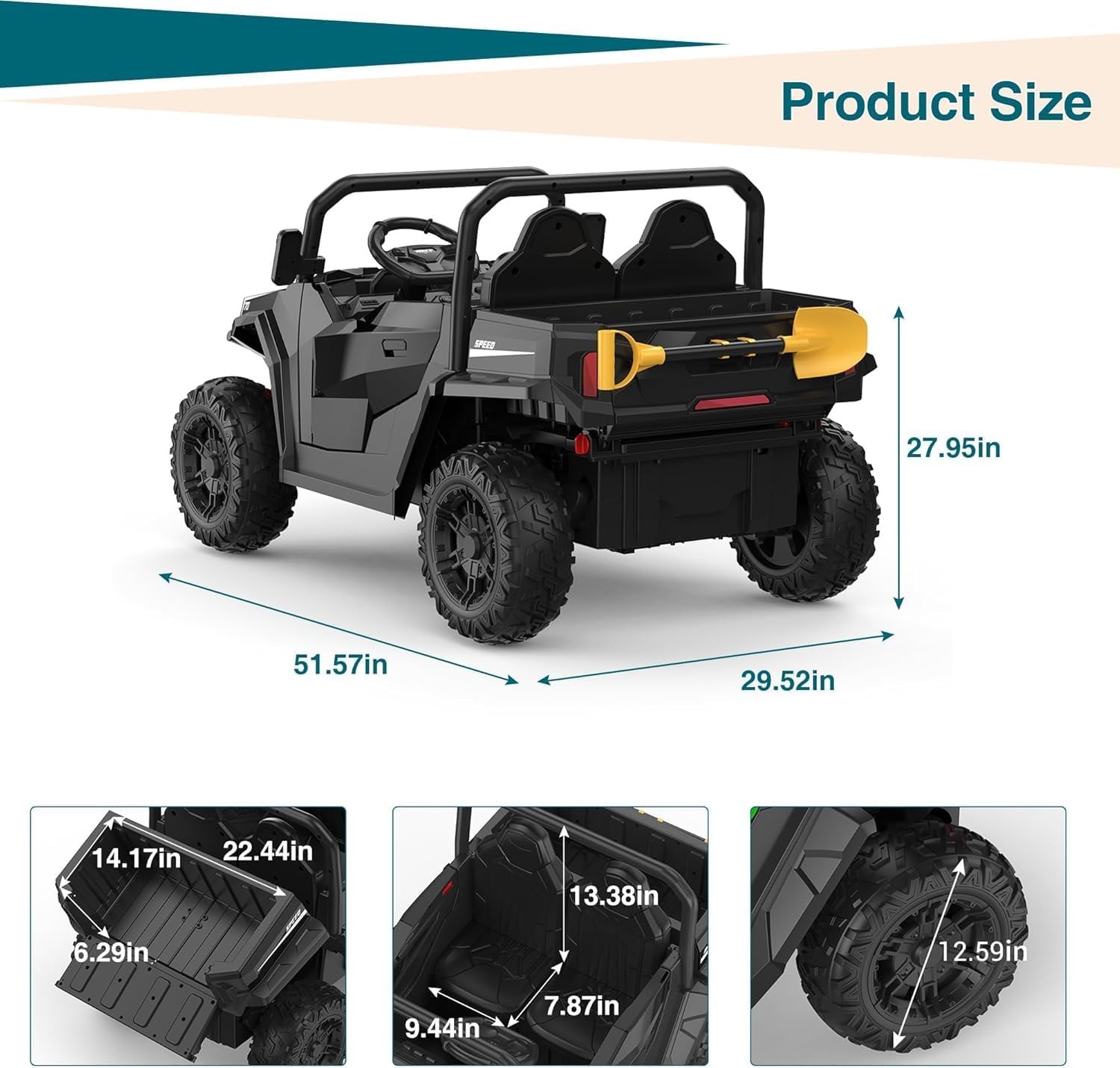 24V Ride On Truck for Kids w/ Remote, 4WD, LED Lights,Bluetooth,Dump Bed,2 Seats
