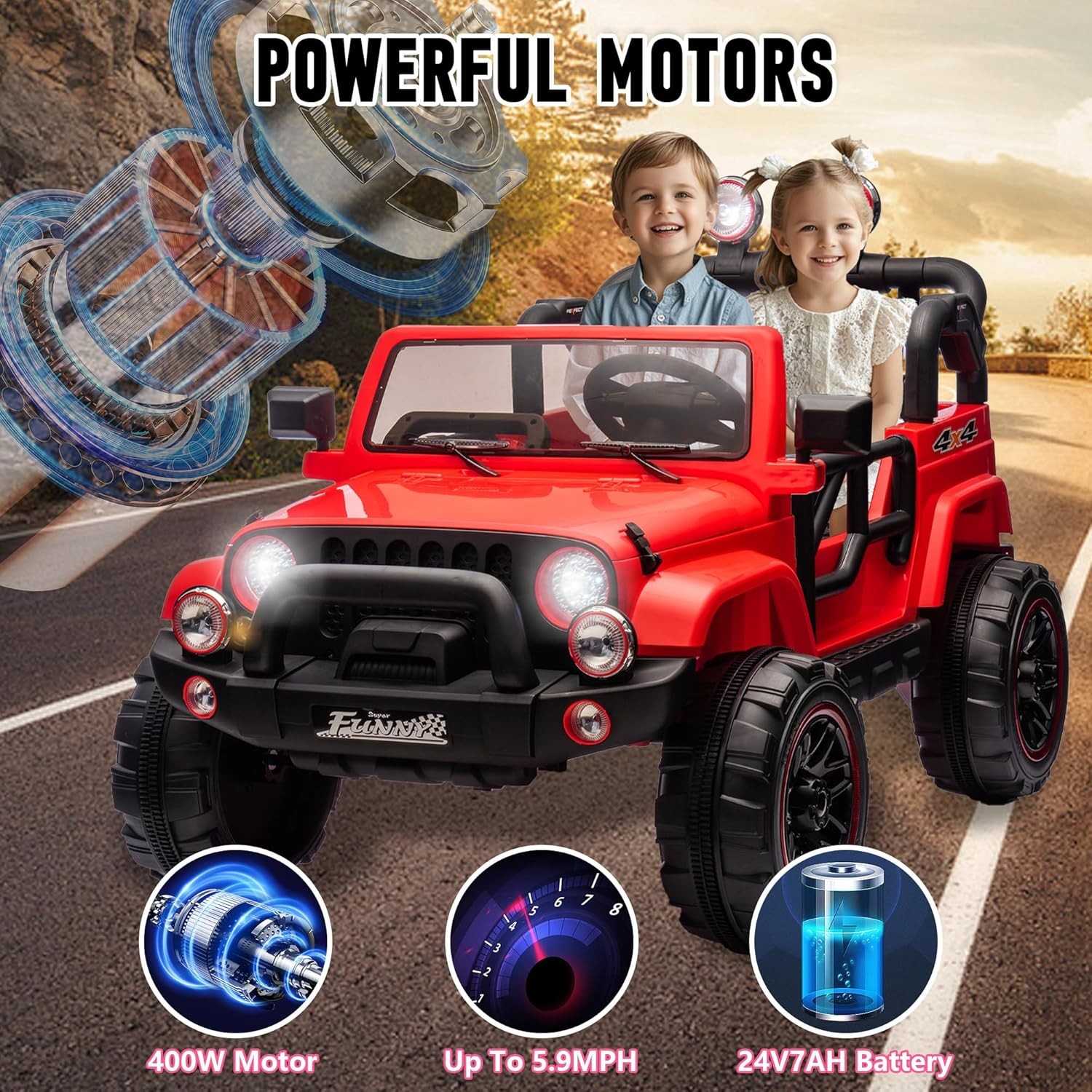 24V 2 Seaters Kids Ride on Truck Electric Car Toys with Remote 20in Width Seat