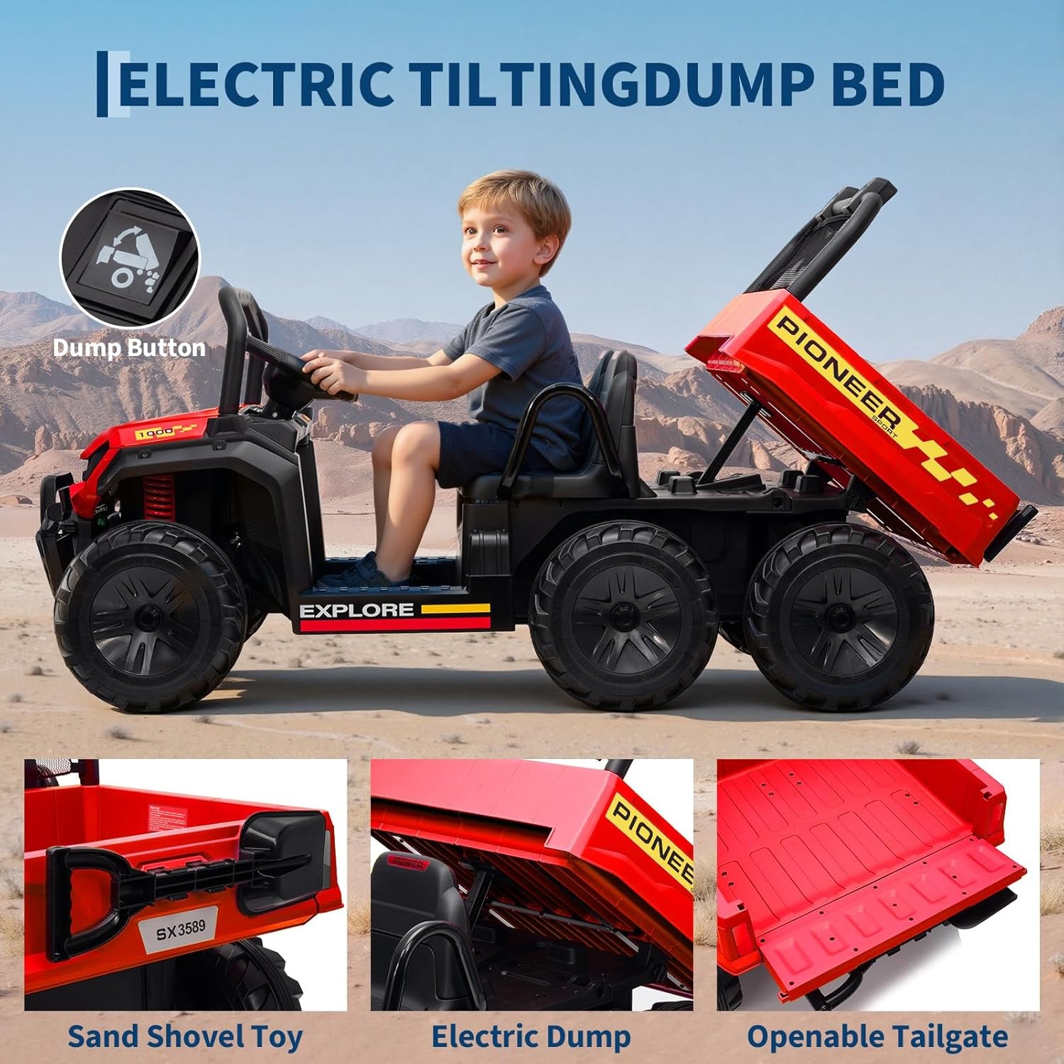 24V 2 Seater Ride on Car 4WD Dump Truck for Kids Ride on Toys for Boys Girls