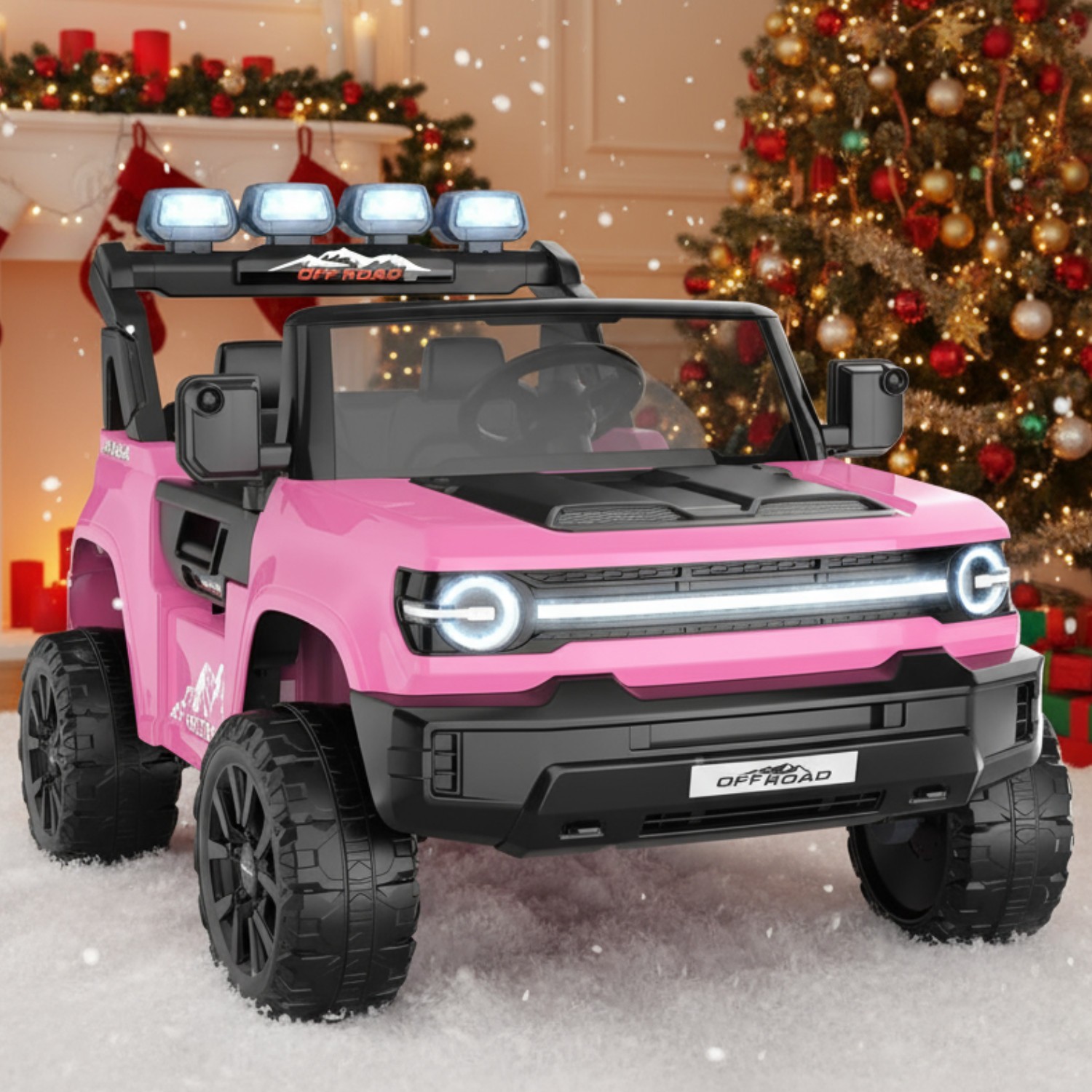 24V Electric Ride on Car for Kids, 4WD/2WD Switchable, LED Light, Back Storage
