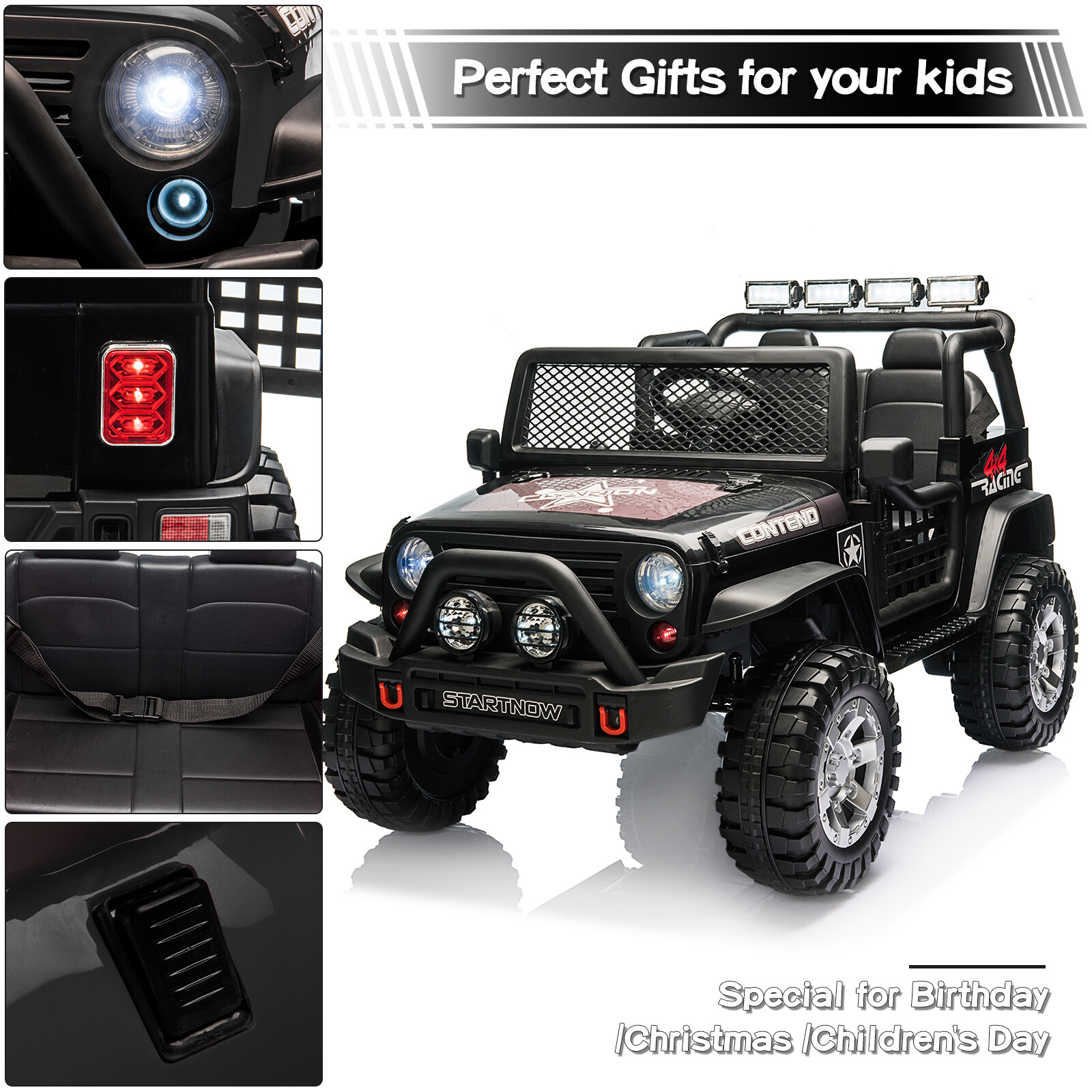Electric 12V Battery Kids Ride On Car Jeep 2-Seater W/ Bluetooth Remote Control