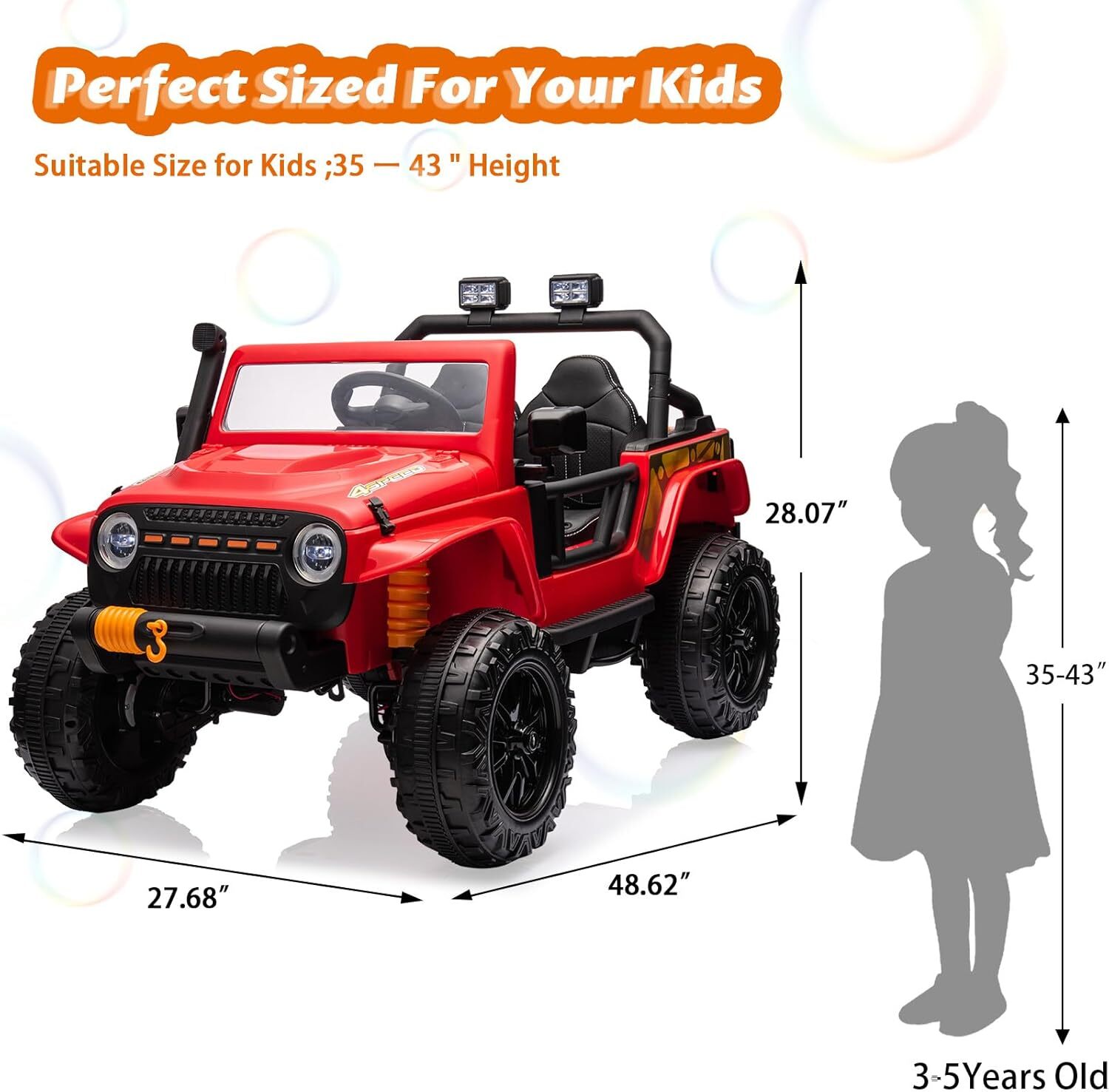 Electric Ride On Car, 2 Seater Battery Powered Truck With 4x35W Powerful Wheels