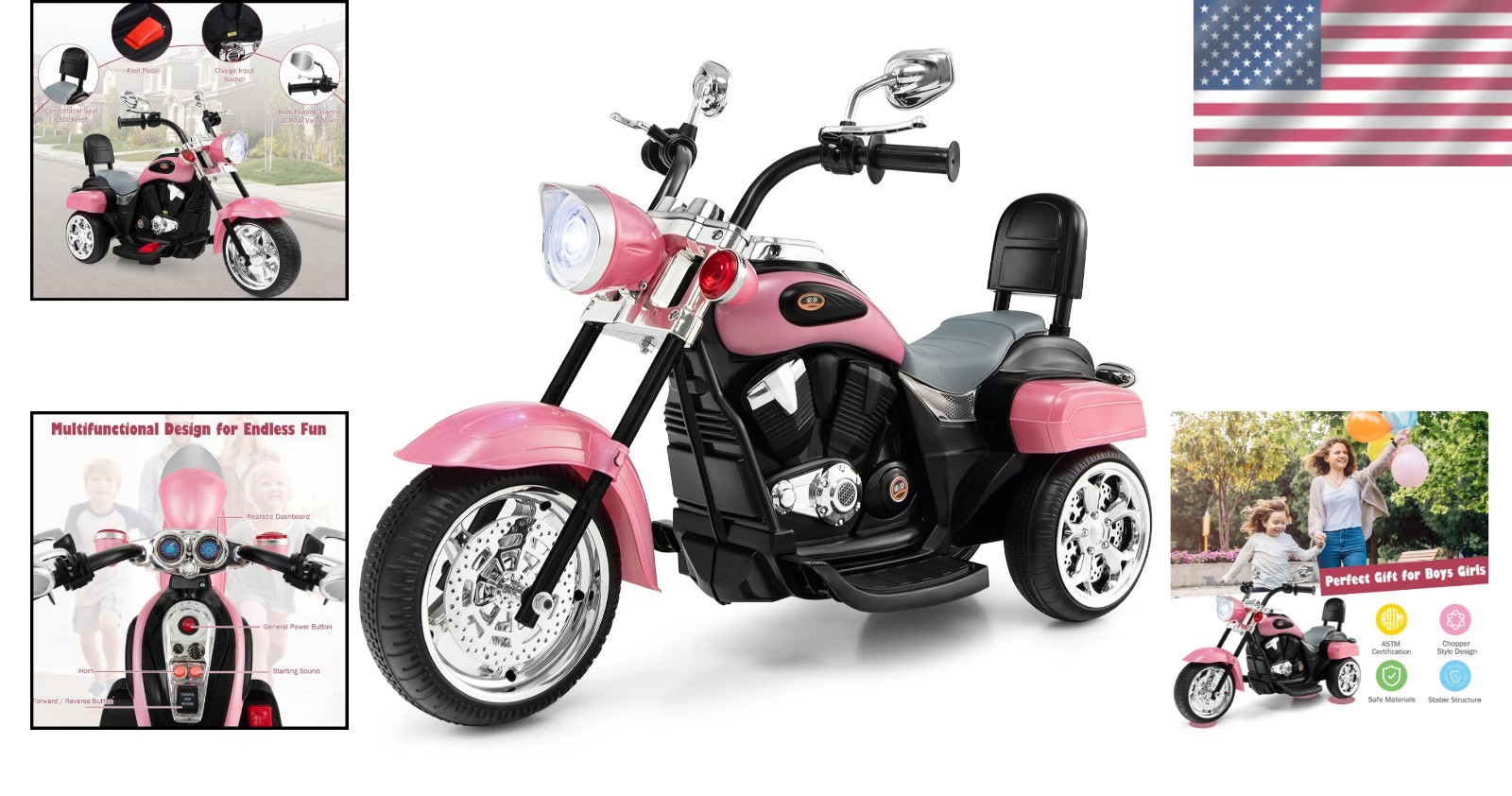 Electric Toddler Motorcycle with Adjustable Headlight