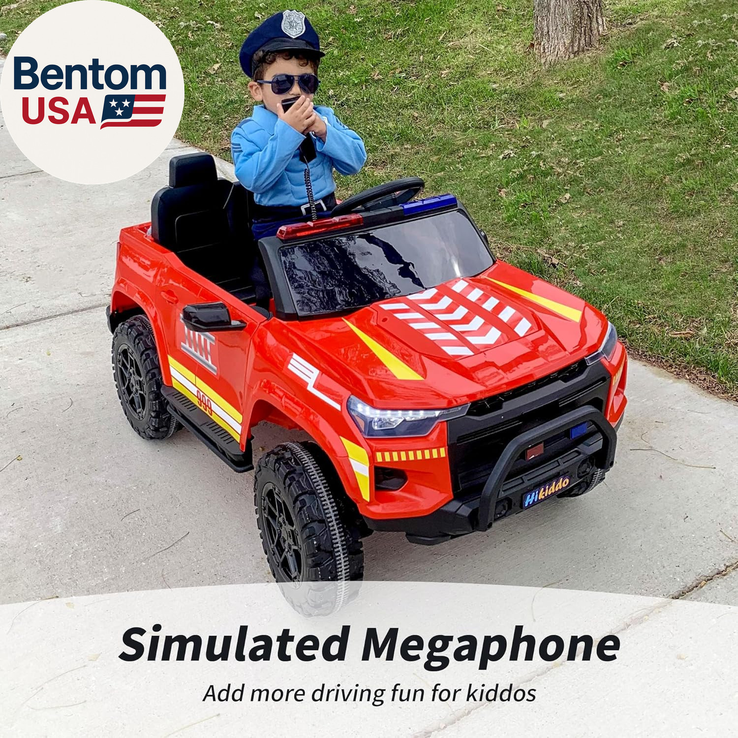 24V 10Ah Electric Police Car Ride on Toy for Big Kids, 4WD 2 Seater Kids Ride on