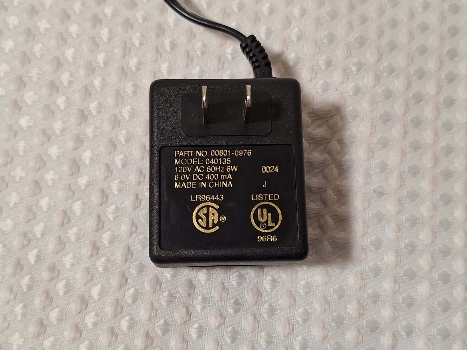 Fisher Price Power Wheels 6V Battery Charger Power Supply 00801-0976 Mod. 040135