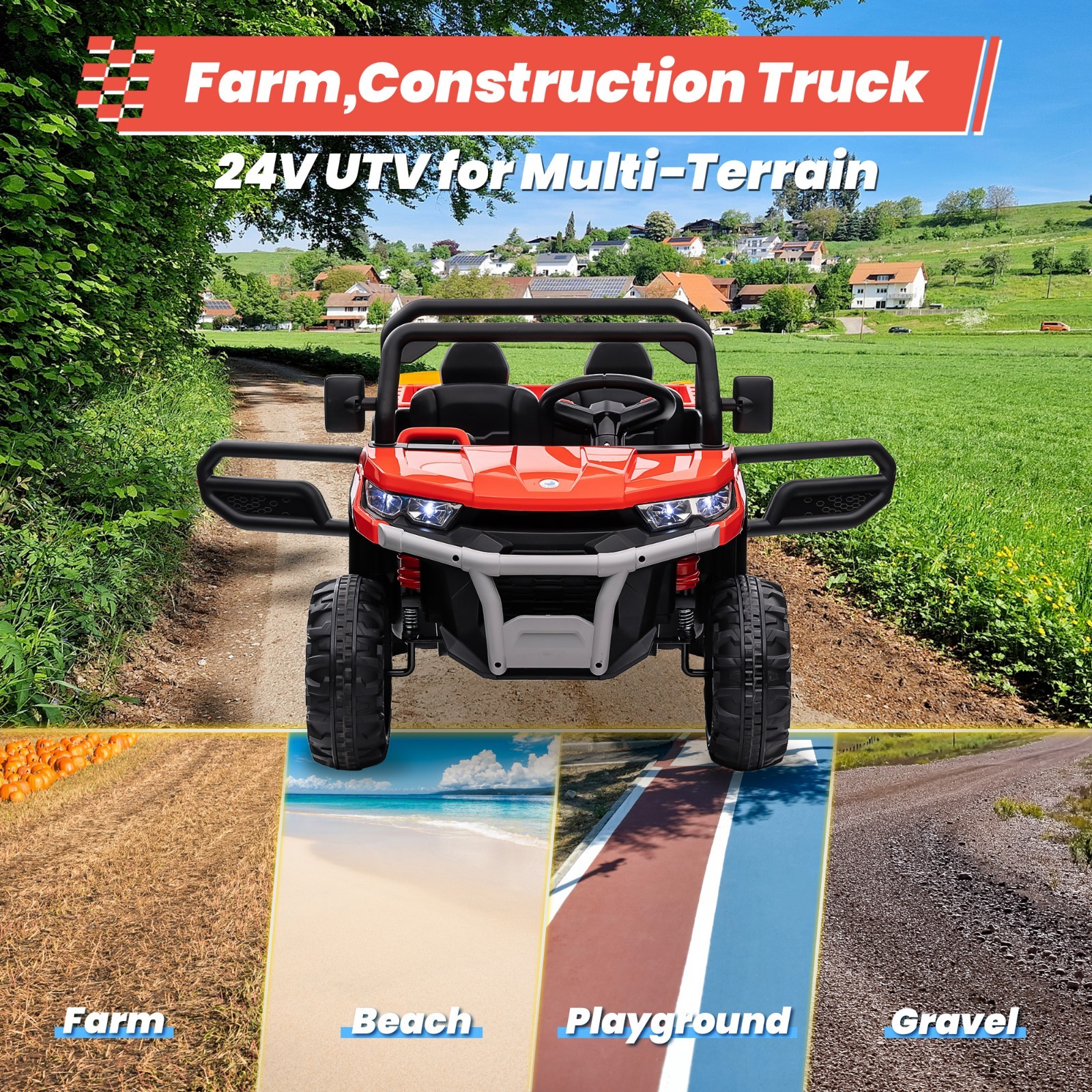 Ride-On Dump Truck with Remote Control 2-Seater Bluetooth LED Lights