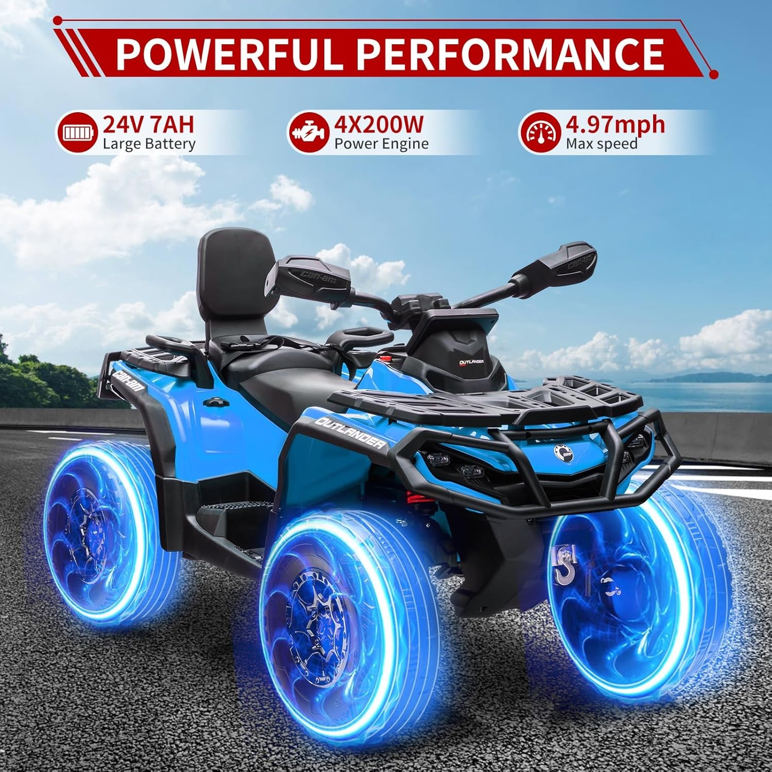 24V Electric ATV Ride On Toy Car for Kids 4-Wheel Quad w/ 3 Speeds LED