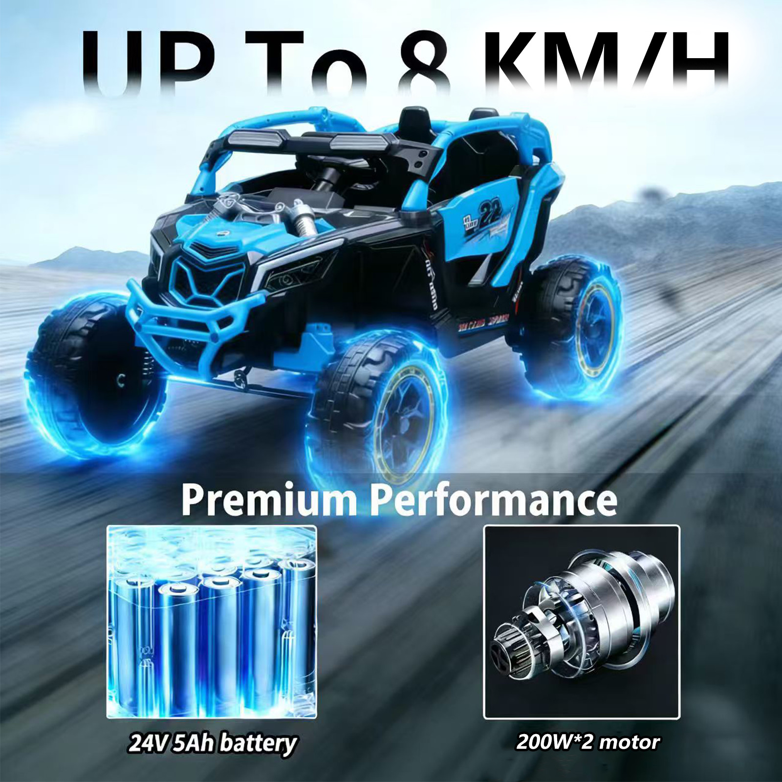 24V 400W Ride on UTV 2-Seater Electric Car Truck Power Wheels with Remote, Blue