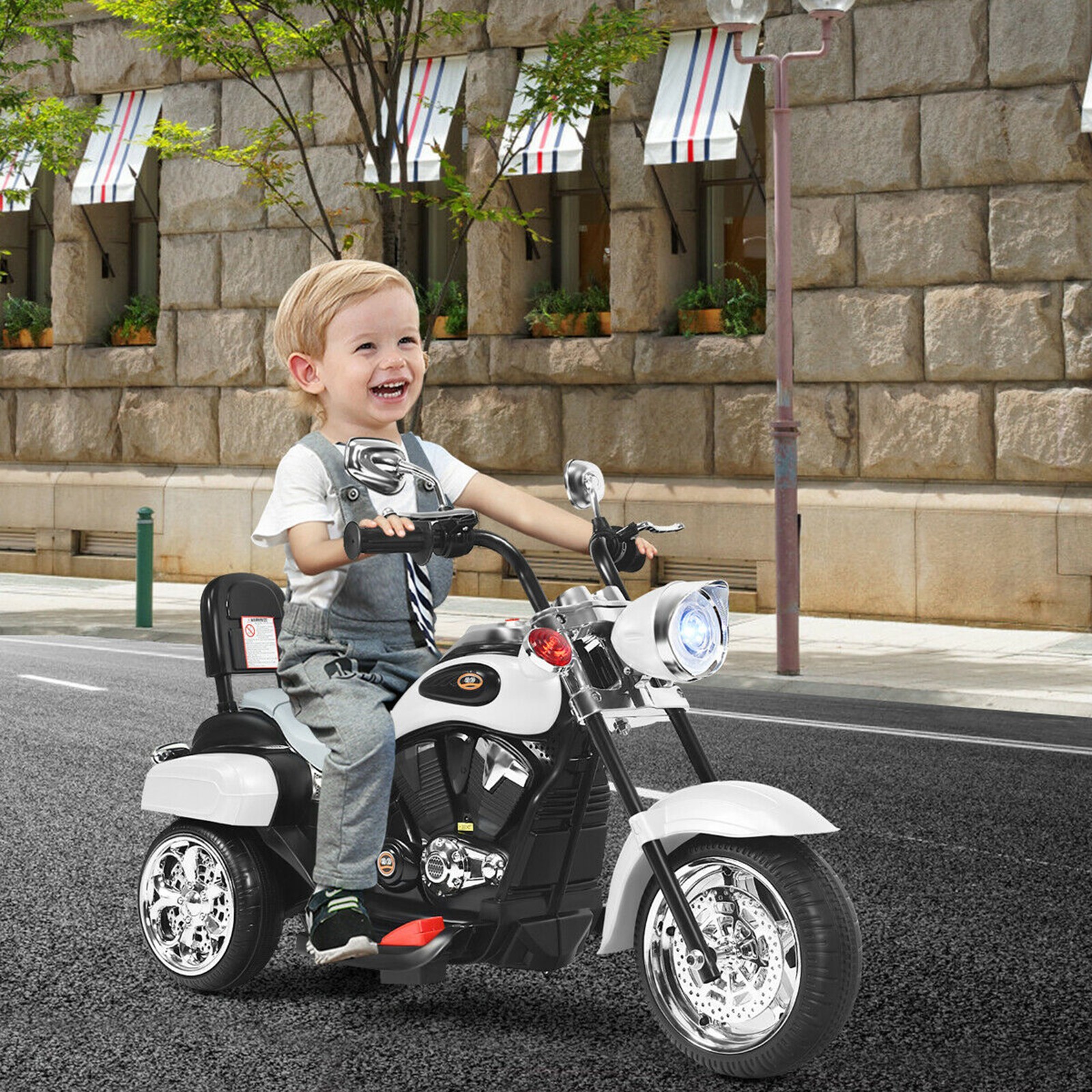 6V Kids Ride On Chopper Motorcycle 3 Wheel Trike with Headlight White
