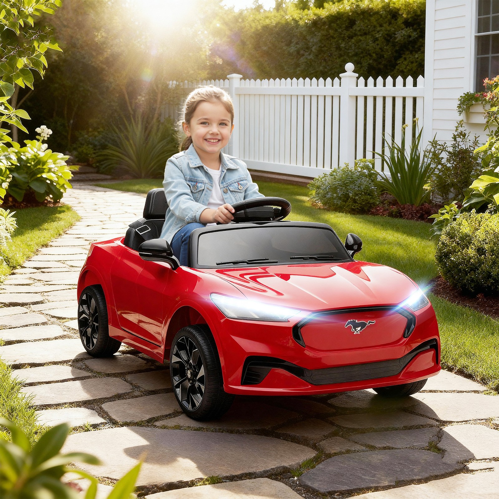Qaba 12V Kids Ride On Car, Licensed Ford Mustang Mach-E Electric Car, Red
