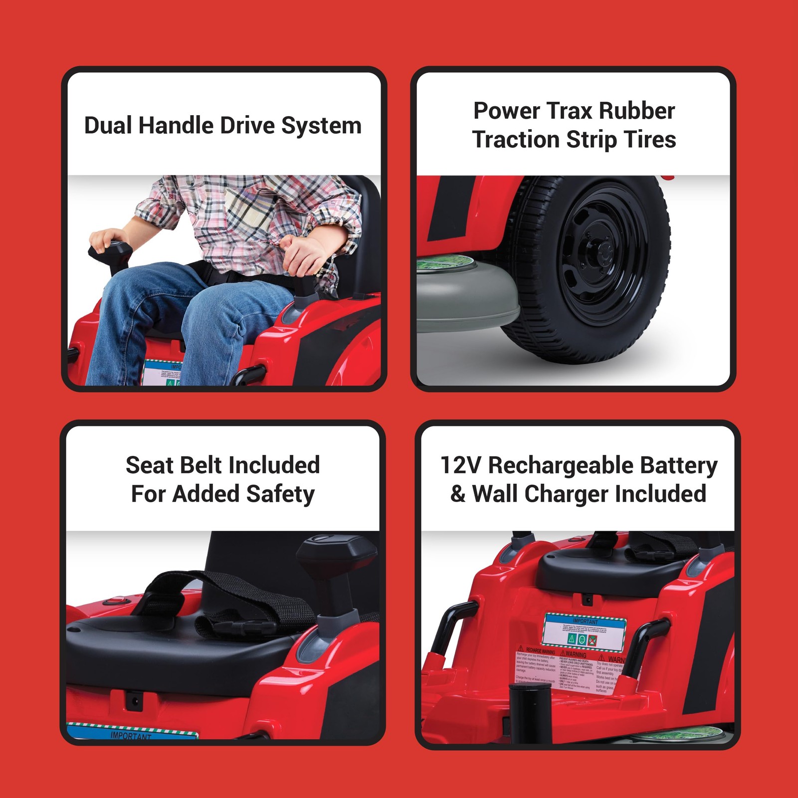 Ride on Toy 12V Red Dual Handle Twist Turn 2.5 MPH Max Weight 66lbs Age 2-5