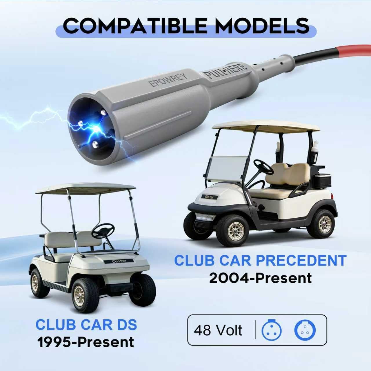 48V 15A Golf Cart Battery Charger for Club Car Precedent & DS 3-Pin Round Plug