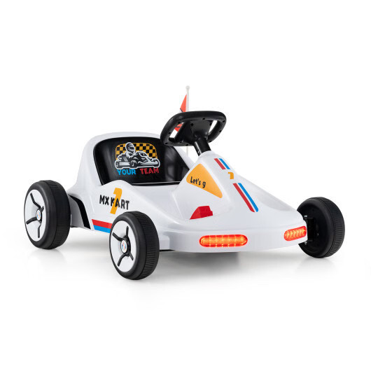 12V Kids Electric Go Kart Ride-On Race Toy w/ Remote Control & Music-White