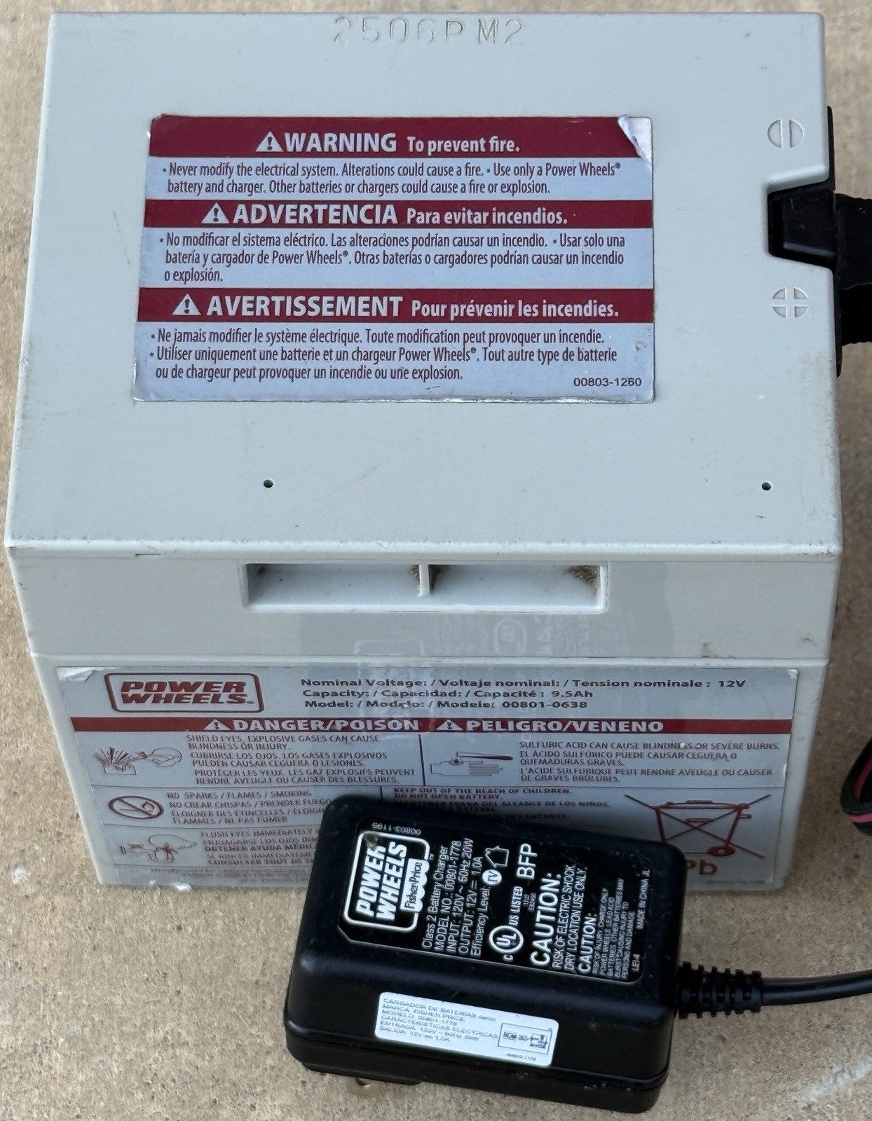 Power Wheels 12V Gray Battery 00801-0638 + 12 VOLT Charger Fisher Price Genuine