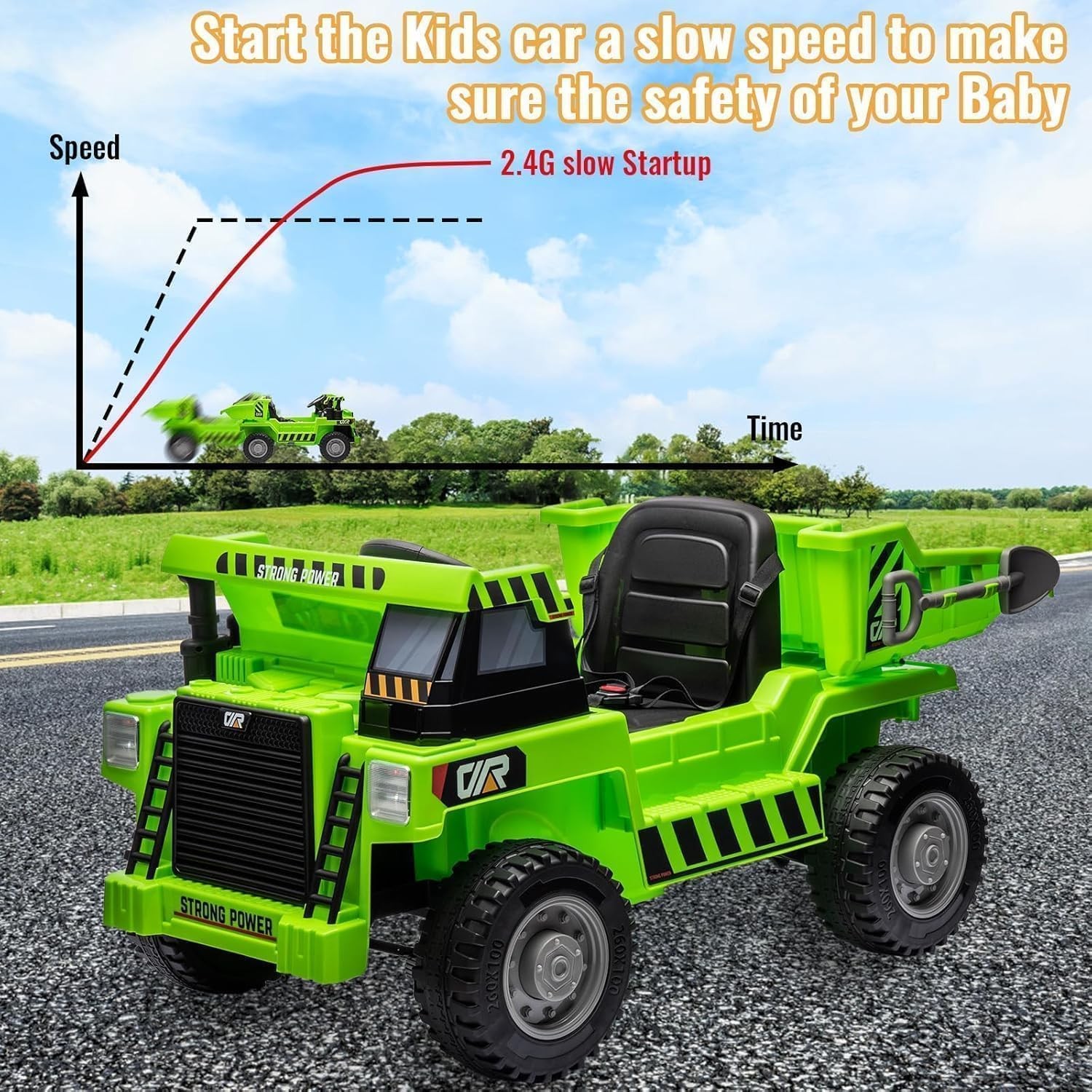 12V Ride On Car, Kids 4 Wheeler Construction Vehicle Electric Ride On Dump Truck