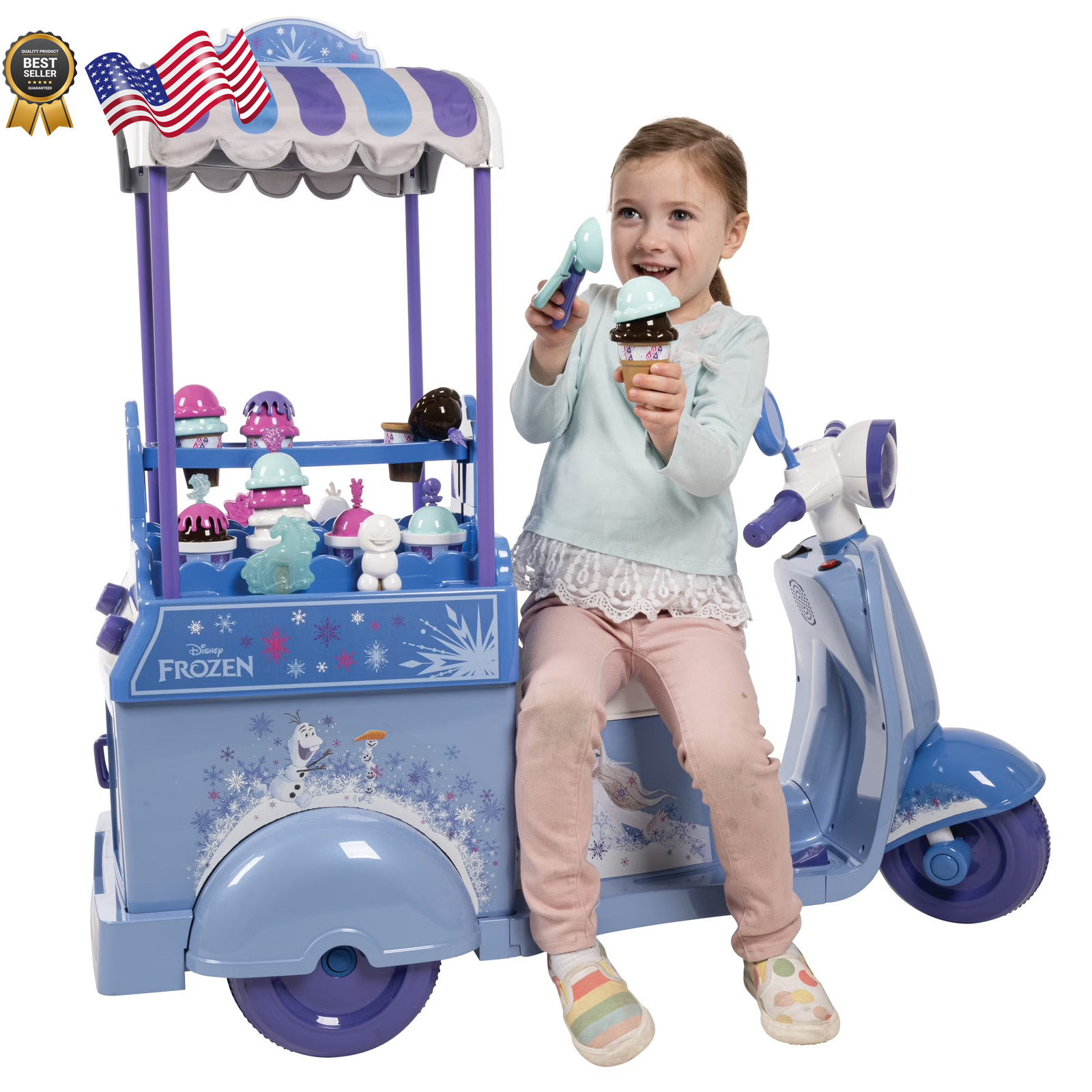 Kids Disney Frozen Electic Ride On Ice Cream Cart Toy W/ Ice Cream & Music GIFT