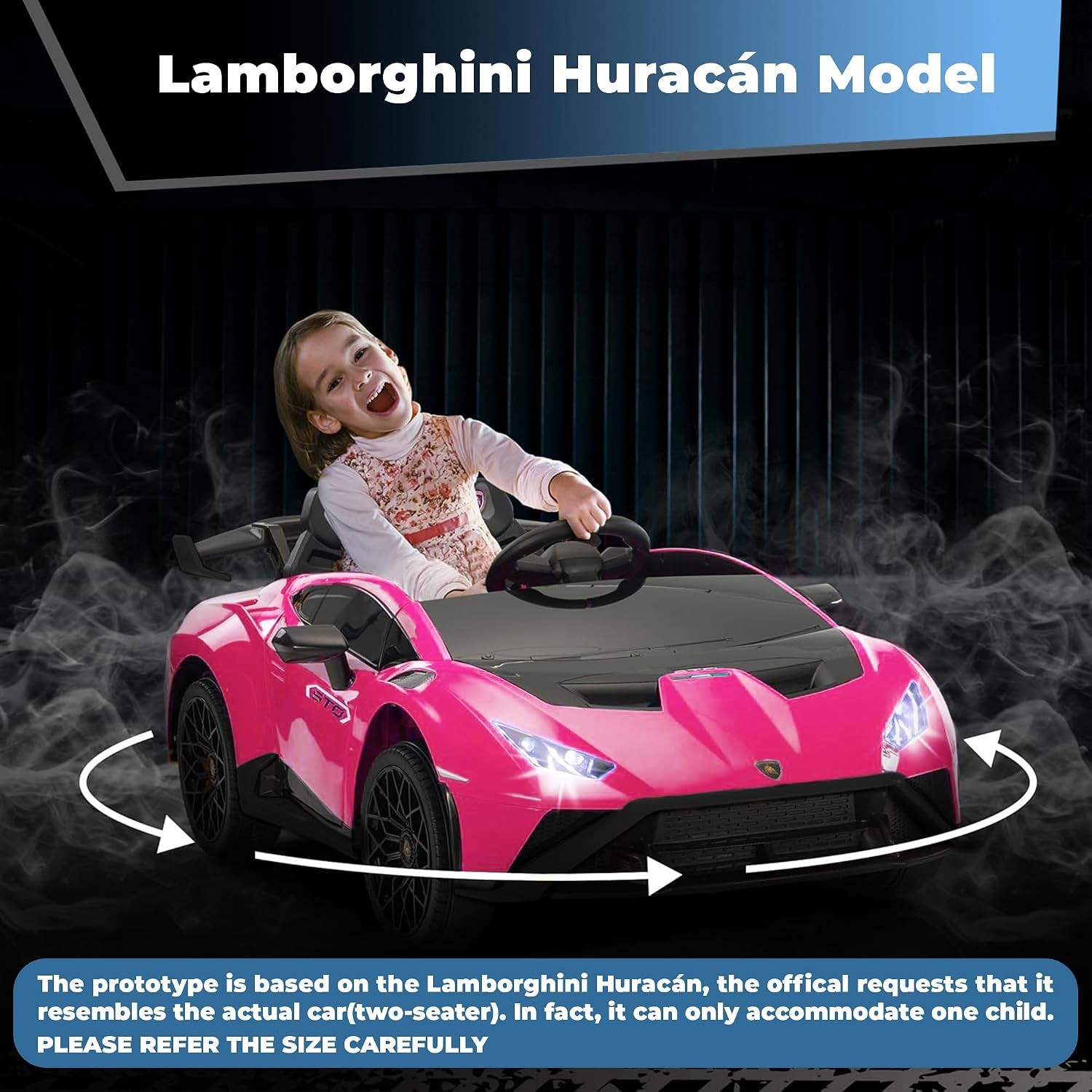 24V Licensed Lamborghini Kids Ride on Drift Car 1.86-5.59 MPH 360° Spin, Pink