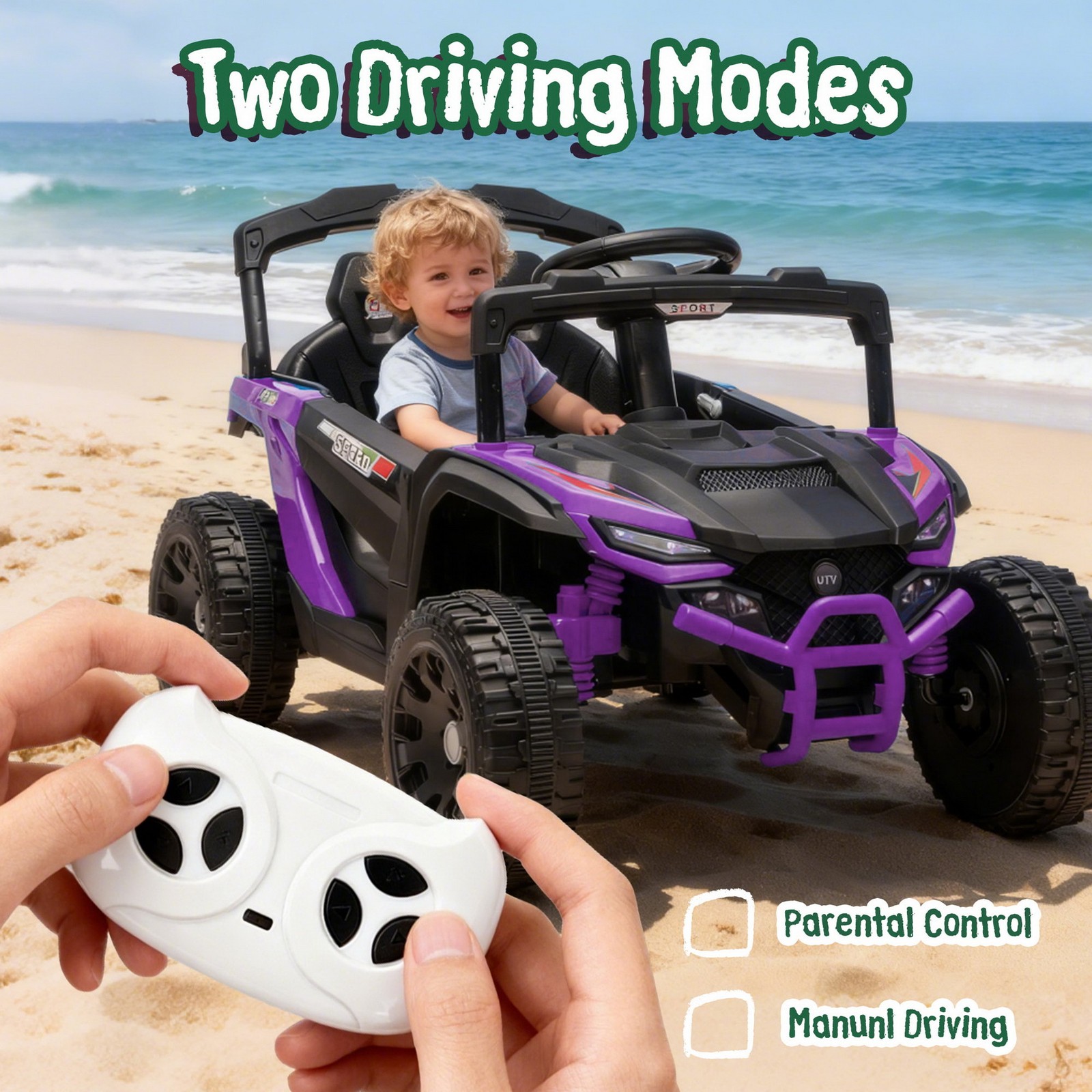 24V 9AH 2-Seater Ride On UTV Toy Car Music LED Parent Control 4-Wheel Suspension