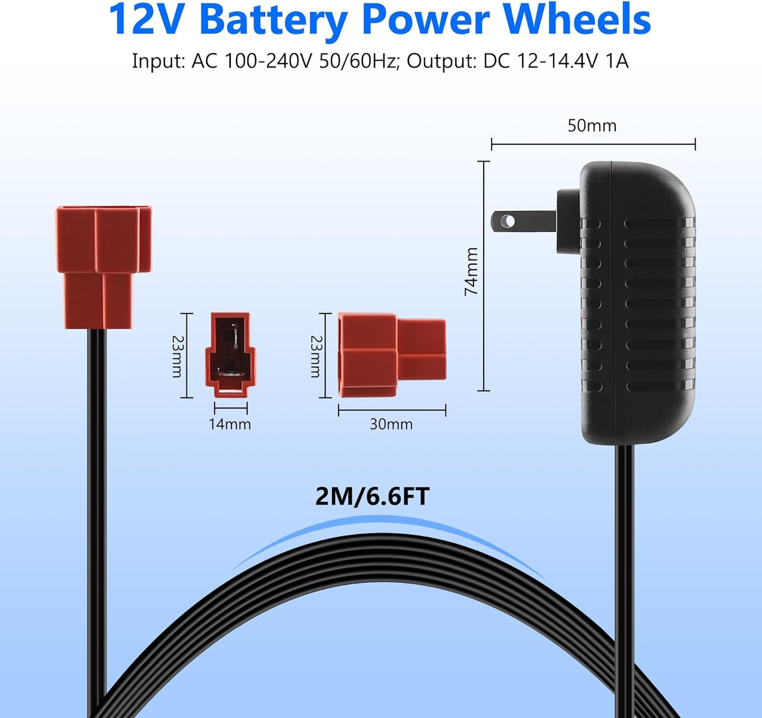12 Volt Battery Charger for Ride on Toys, 14.4V 1000MA Battery Power Adapter for