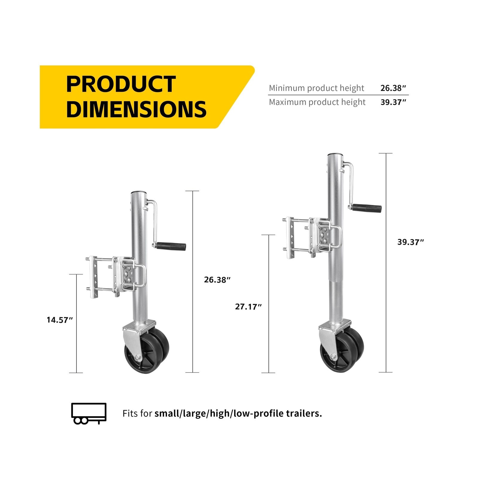 MaxxHaul 70149 Trailer Jack with 11-1/2″ Lift, Swing-Back Design, Side Wind H…