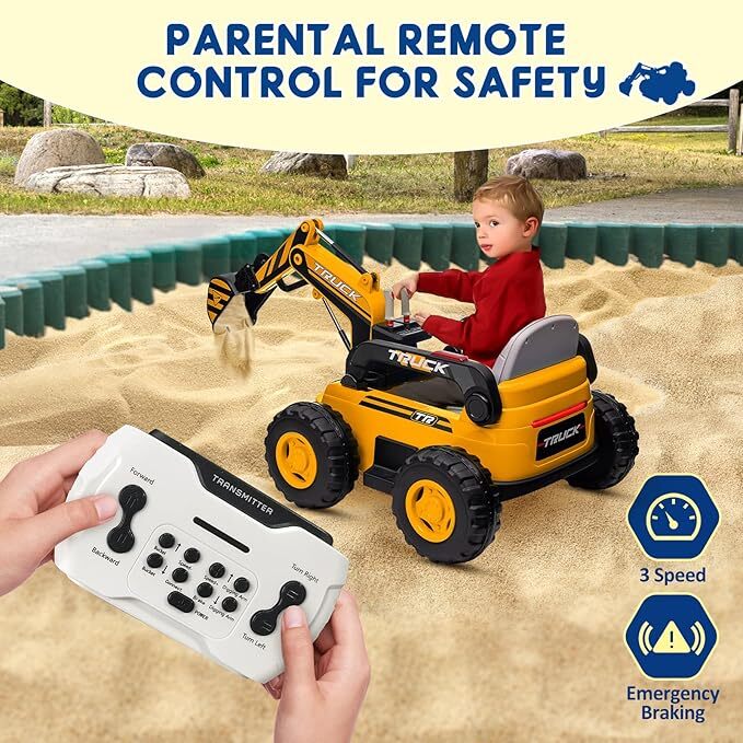 12V 10AH Electric Toy Excavator 4WD Battery Powered Sand Digger w/Remote Control