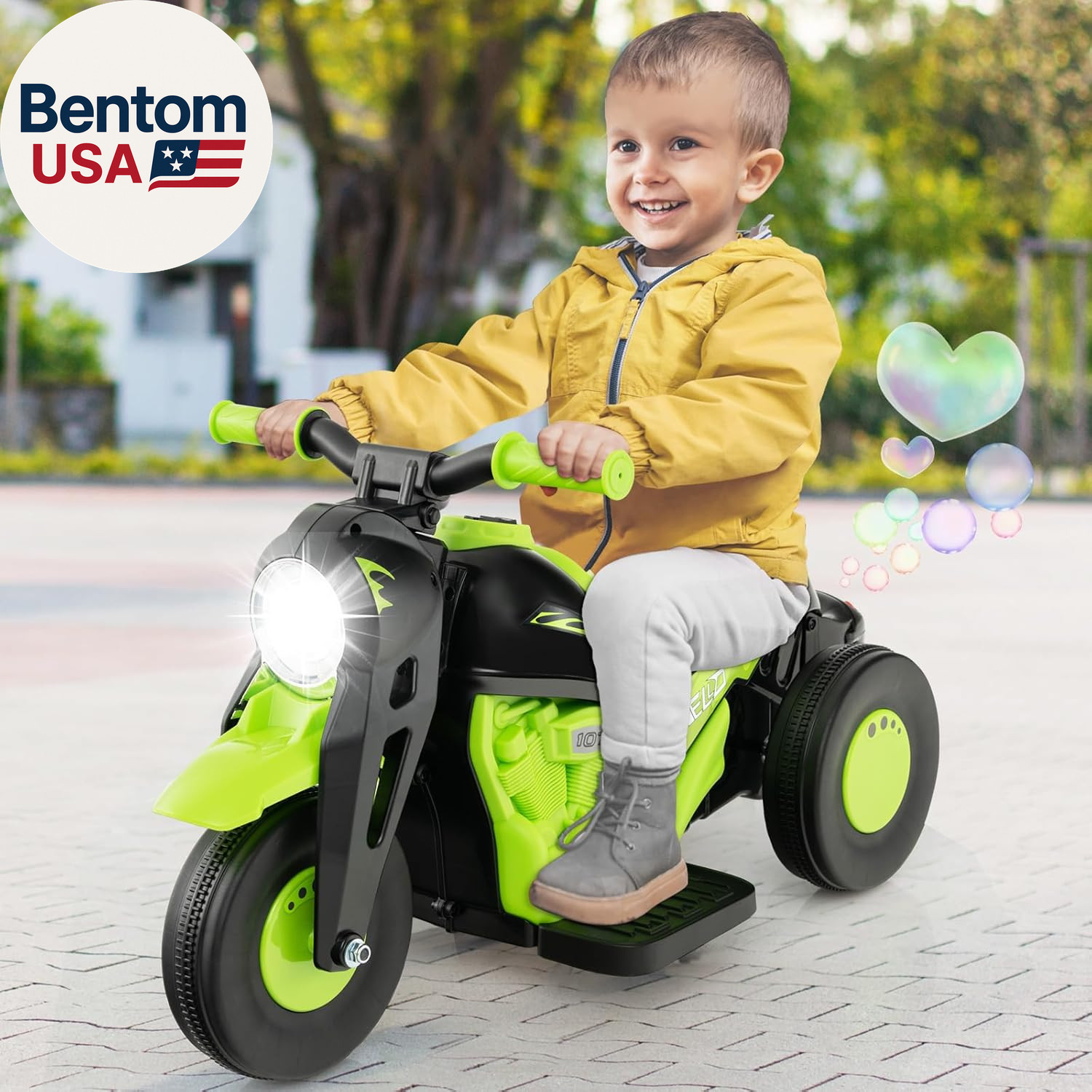 Kids Motorcycle, 6V Battery Powered Ride on Motorcycle with Bubble Maker, Music,