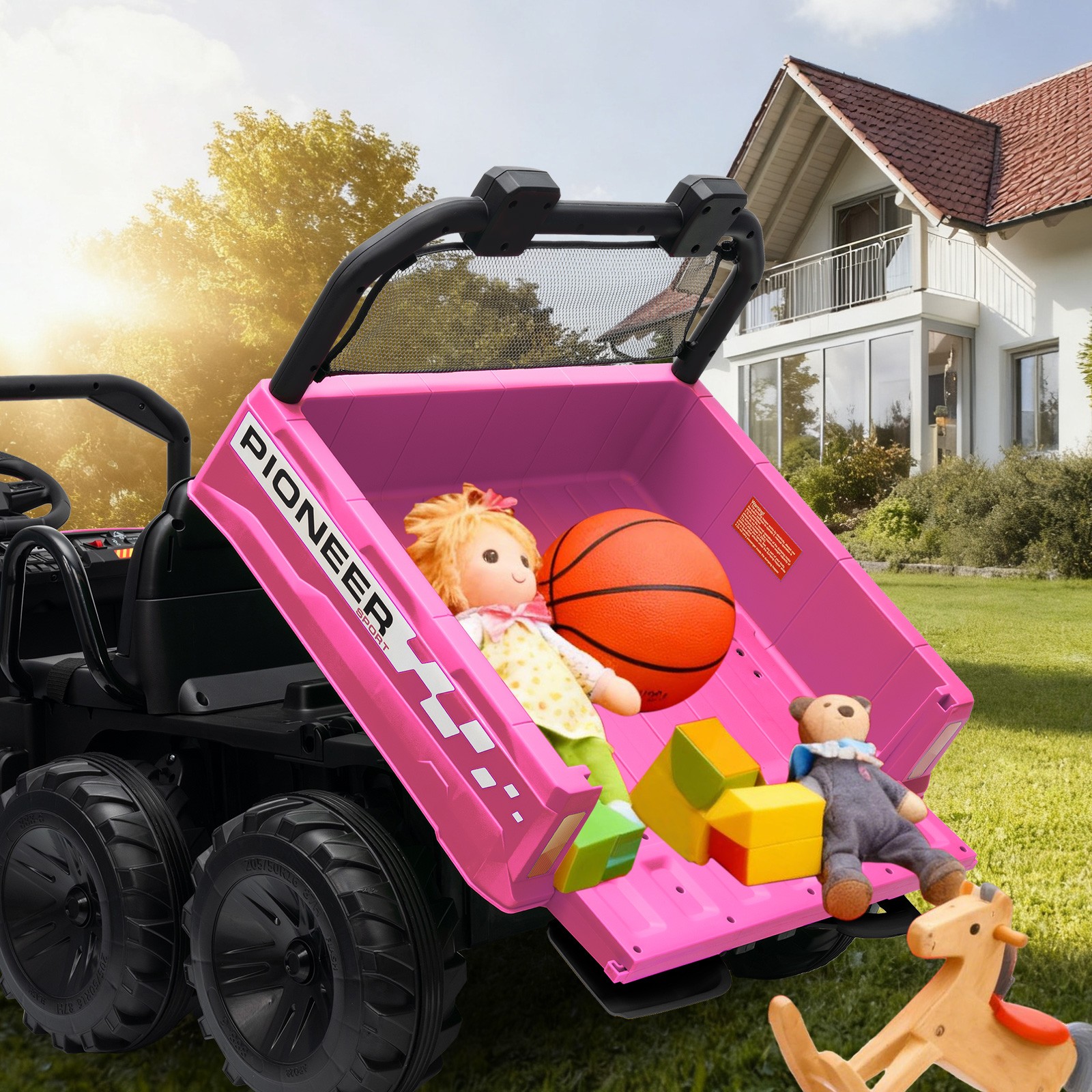 24V Kids Ride On Toys Dump Truck 2 Seater Battery Powered 4WD 6-Wheel Xmas Gift