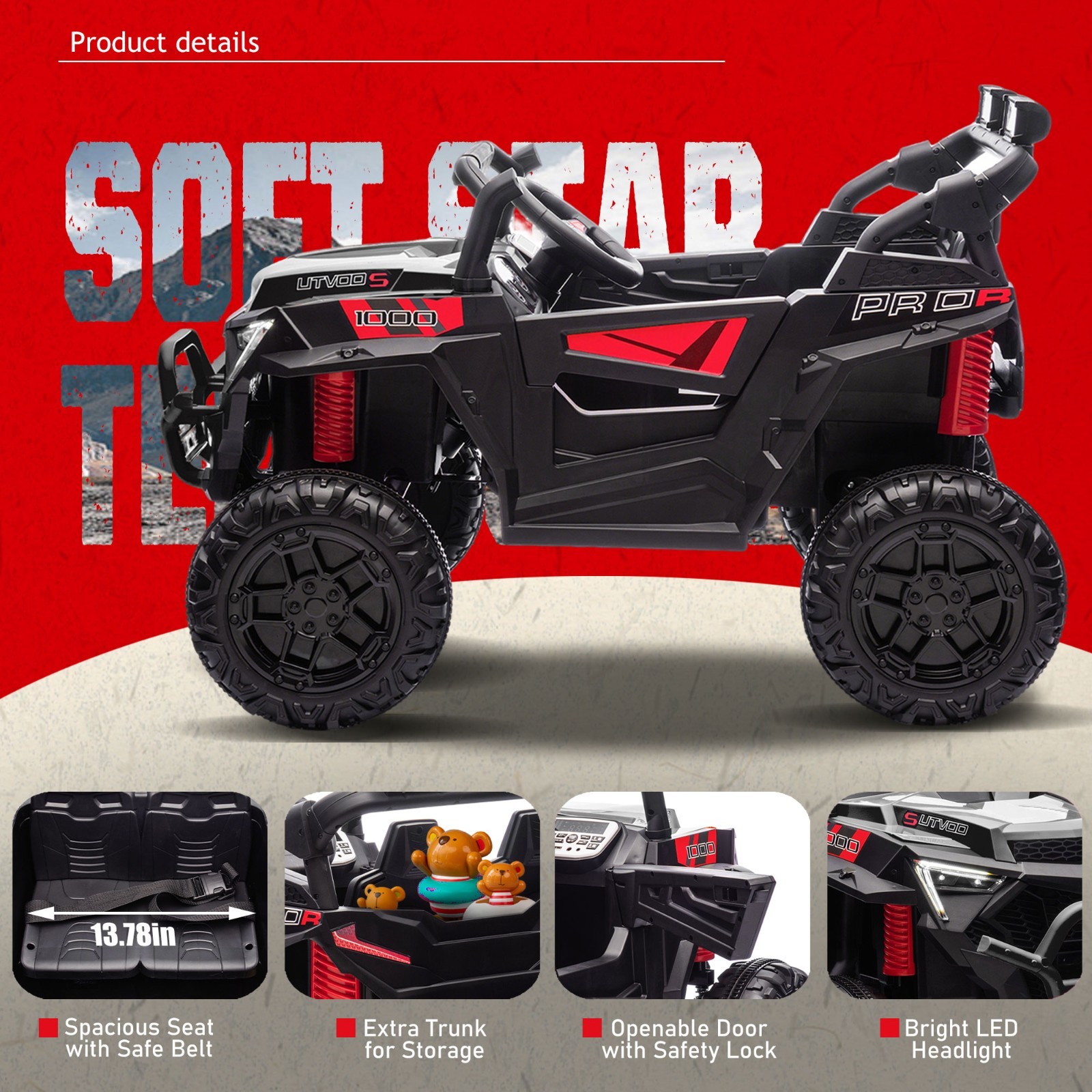 24V Kids Electric Car Ride on UTV Battery Power Wheels with Remote Control Black