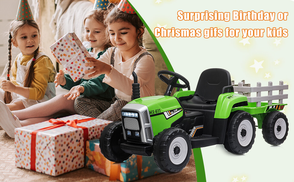Kids Ride On Tractor w/Trailer 12V Battery Powered Electric Vehicle Toys Remote
