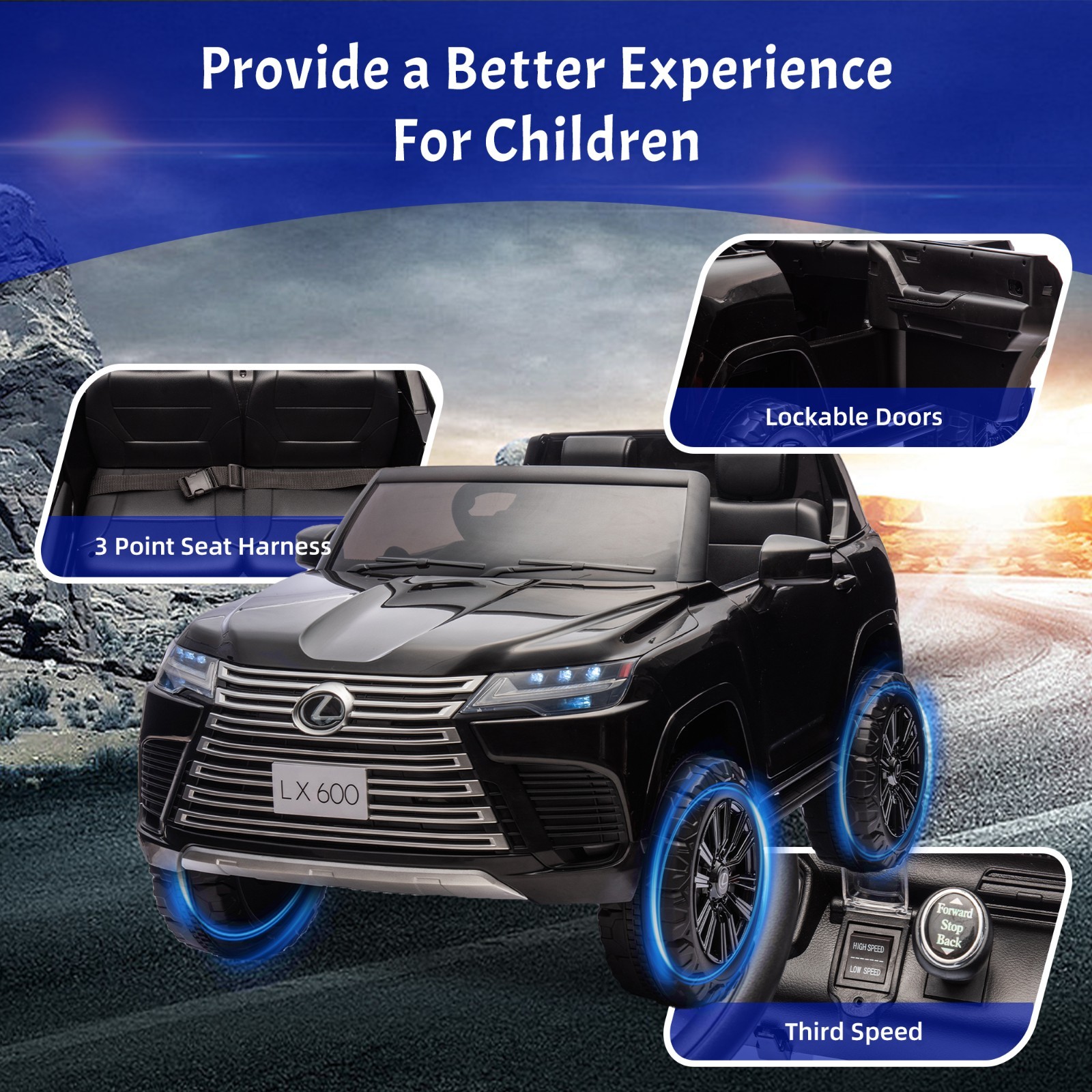 24V Kids Ride On Car Licensed LEXUS LX600 SUV w/Remote,Dual 55W Motors,Black