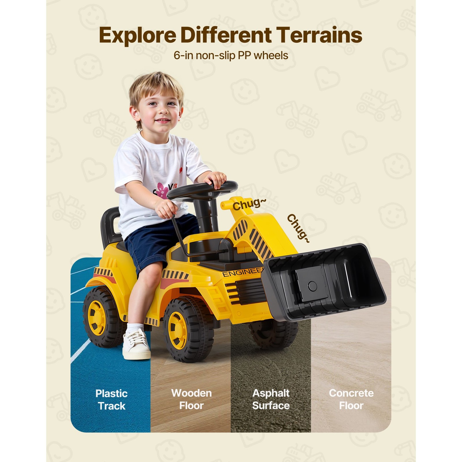 Excavator Ride-On Car for , PP Construction, Scoop Rotation & Chug Sounds