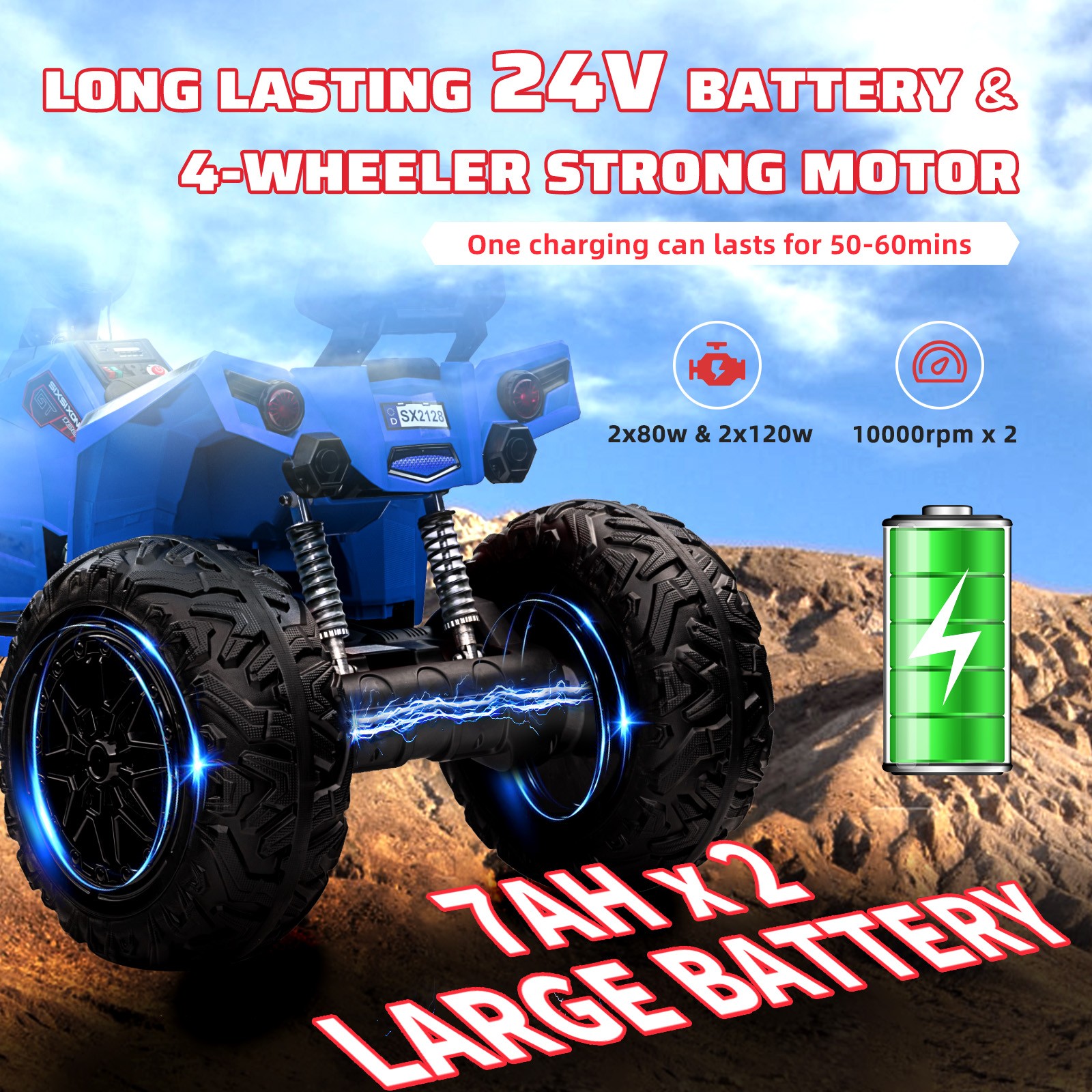 24V Ride on Car Kids ATV 4WD Quad Electric Vehicle 4x80W Powerful Engine