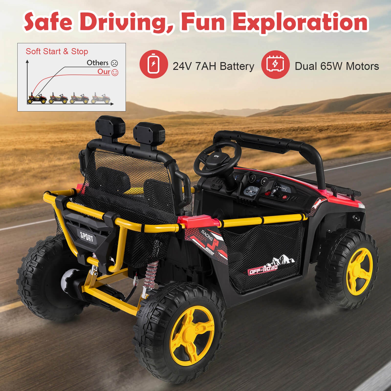 24V Ride on Toy for Big Kid’s 2 Seater Ride on UTV Truck Car w/ Remote Control