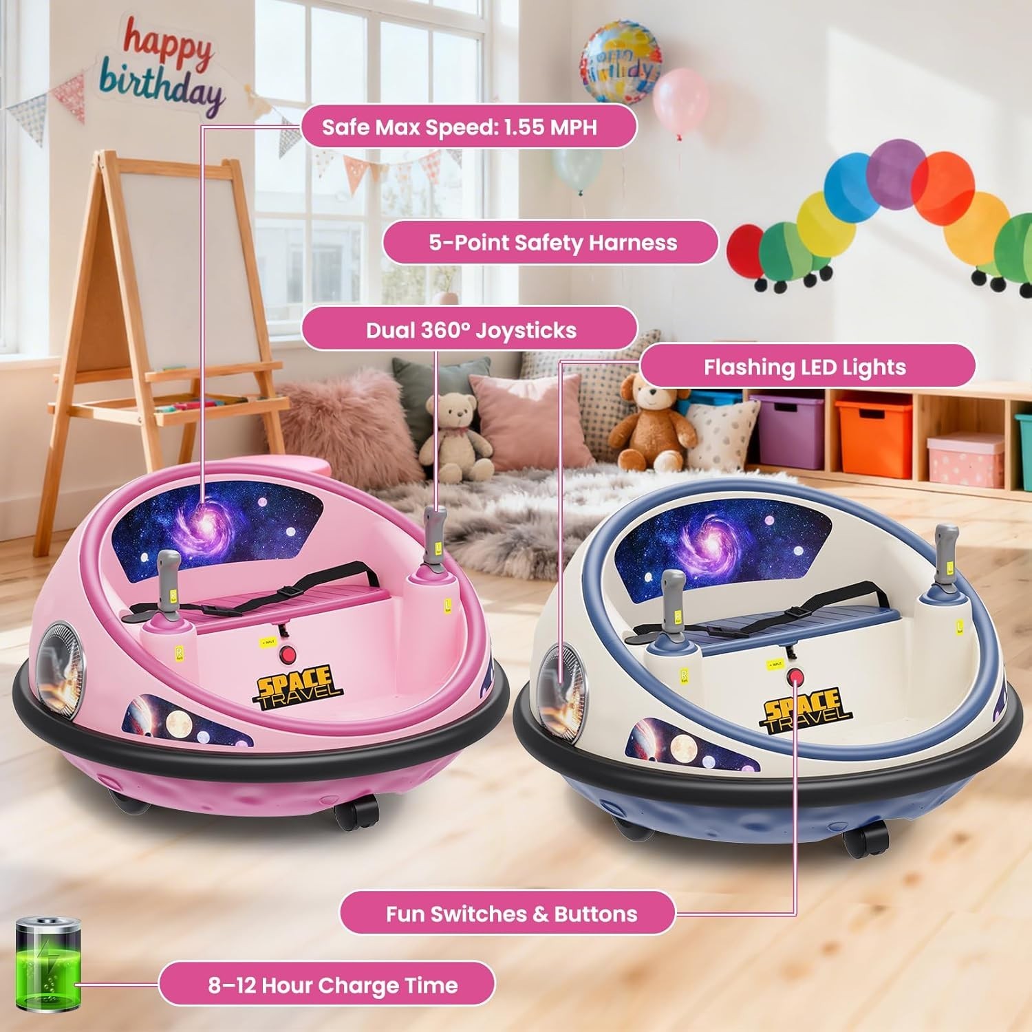12V Electric Toddler Ride On Bumper Car Toy 360 Spin Remote Control LED Lights