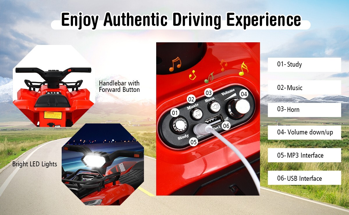 12V Kids Electric 4-Wheeler ATV Quad Ride On Car Vehicle W/ MP3 & LED Lights Red