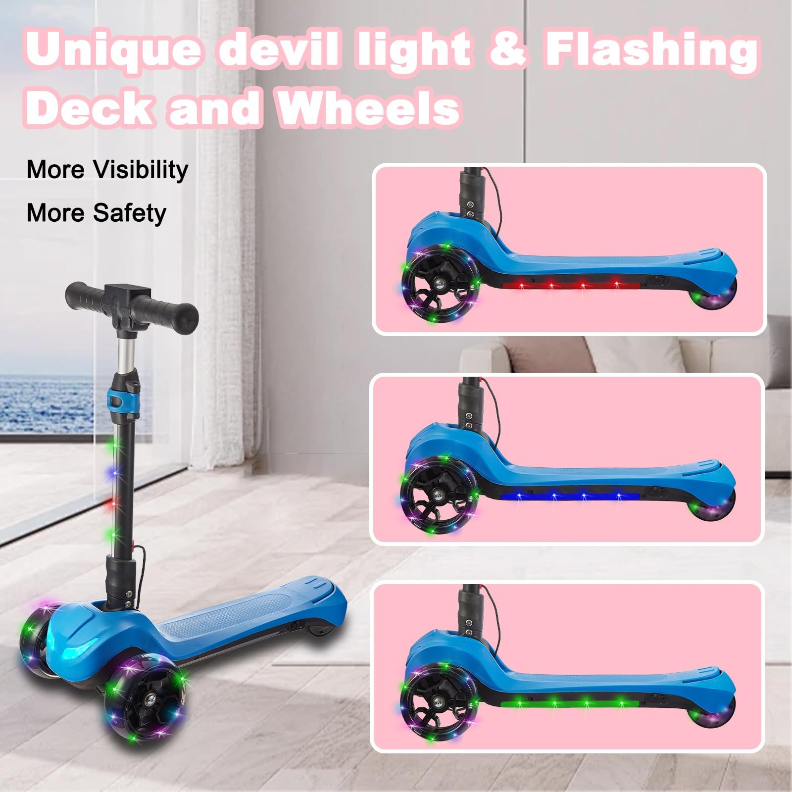 3 Wheel Electric Scooter for Kids Ages 3-8, LCD Display, Colorful Lights, Rel…