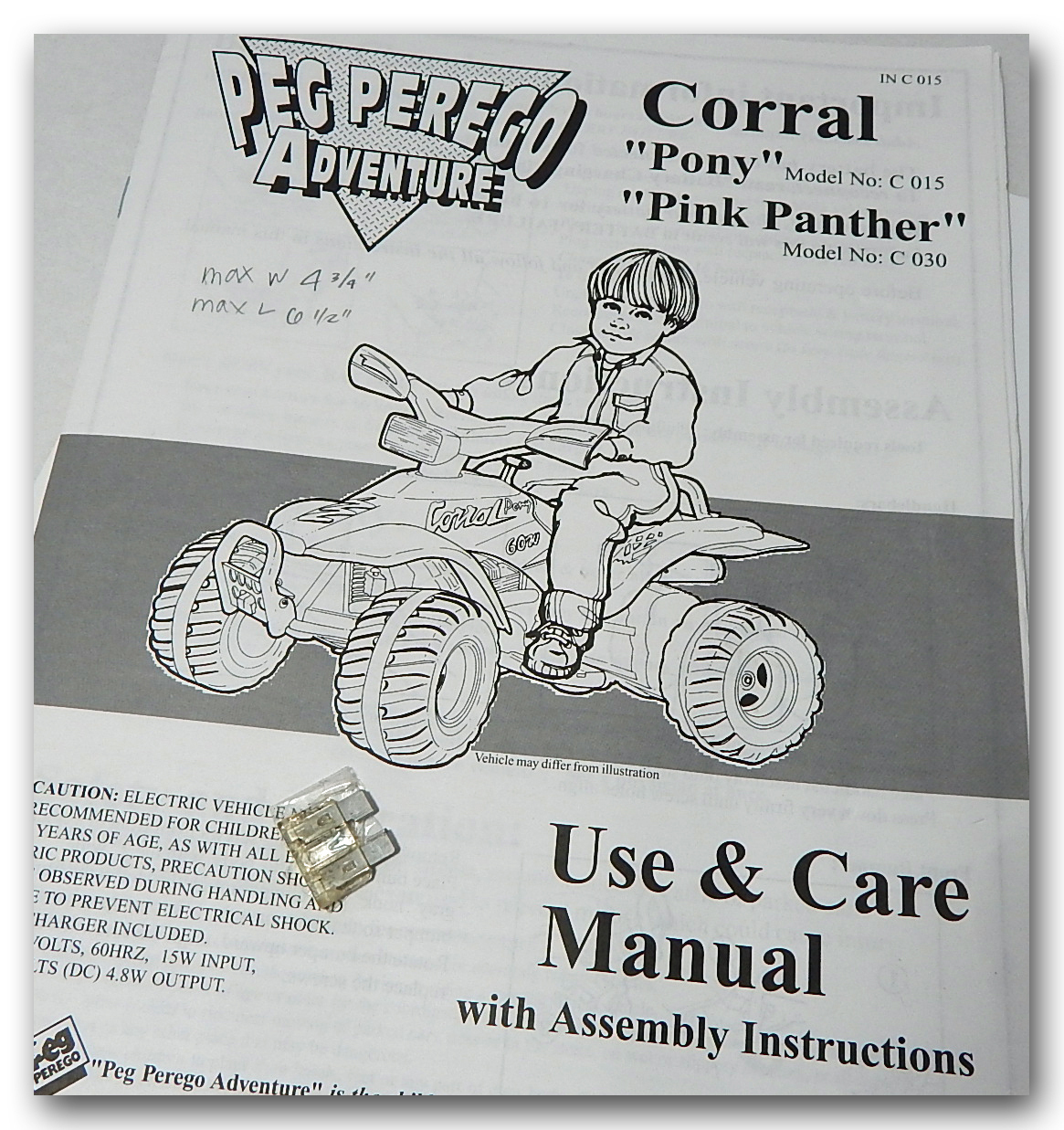 PEG PEREGO CORRAL PONY & PINK PANTHER KIDS RIDING BATTERY ATV MANUAL PARTS LIST