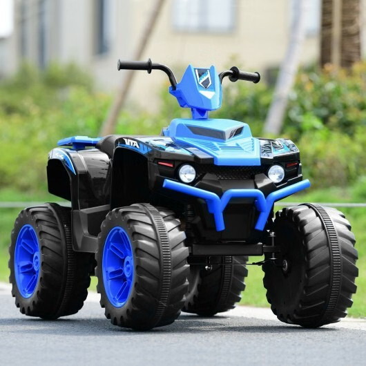 12V Kids Ride on ATV with LED Lights and Treaded Tires and LED lights-Navy – Col