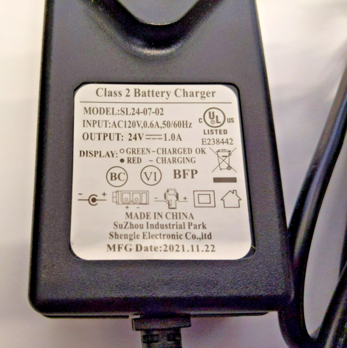 New! 24 Volt 1amp Charger with Indicator Light, Single Pin for Electric Ride Ons