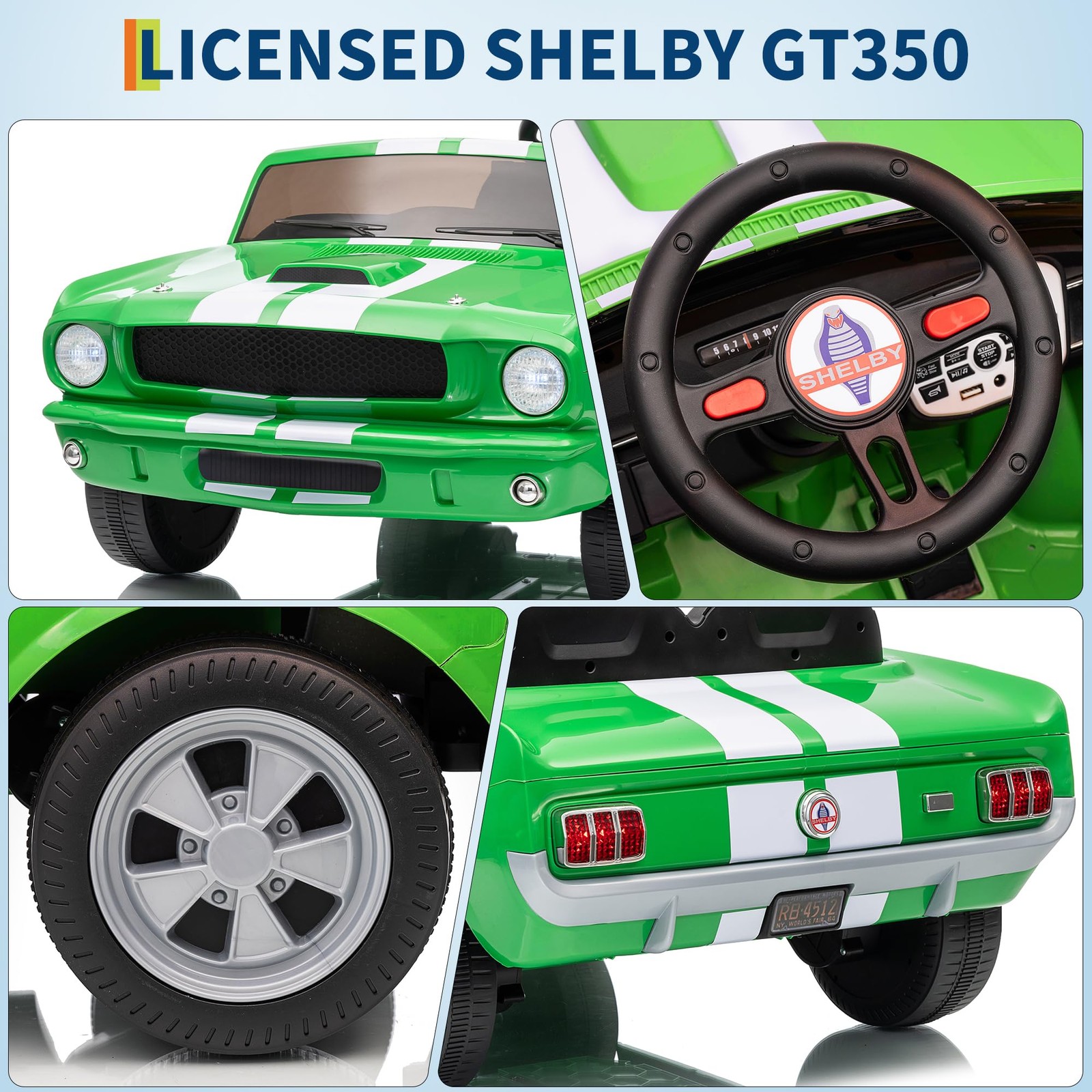 Garvee 24V 2 Seater Ride on Licensed Shelby GT350, Battery Powered Ride on Toys