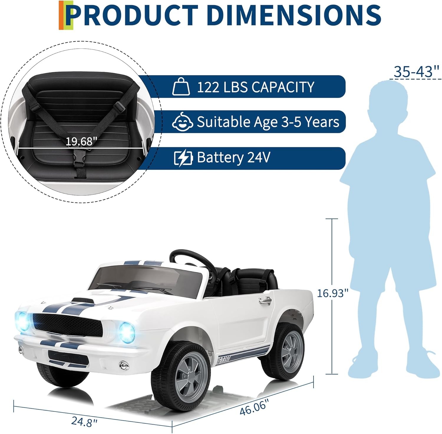 24V 2 Seater Ride on Licensed Shelby GT350 Electric Car Ride on Toys for Kids