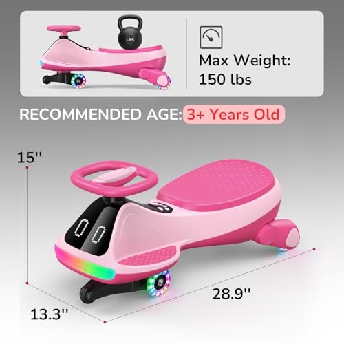 Pink 12V Electric Wiggle Car with Pedal & Display – Rechargeable – Pink