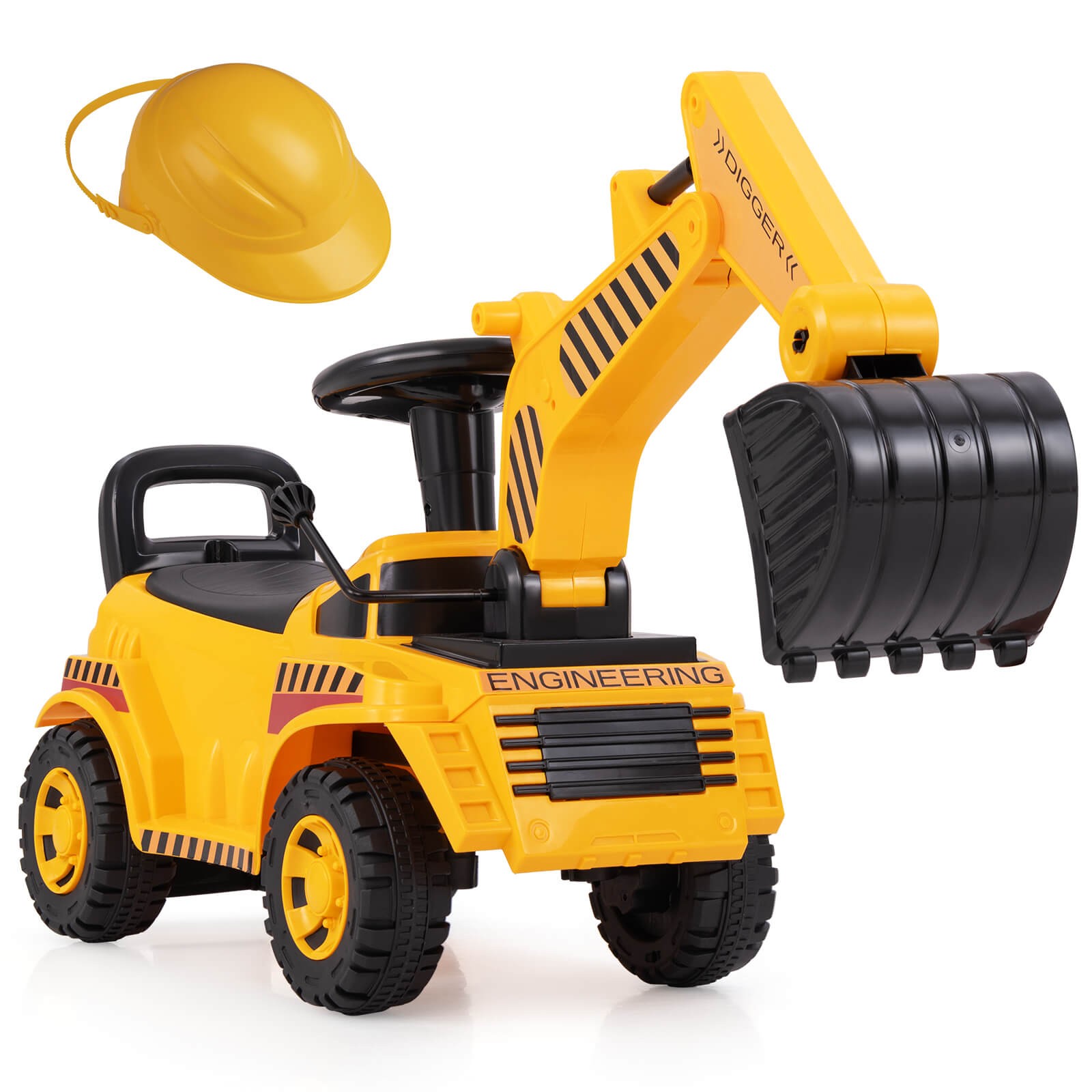 Kids Ride on Excavator with Adjustable Shovel Anti-Tipping Block Engine Sound