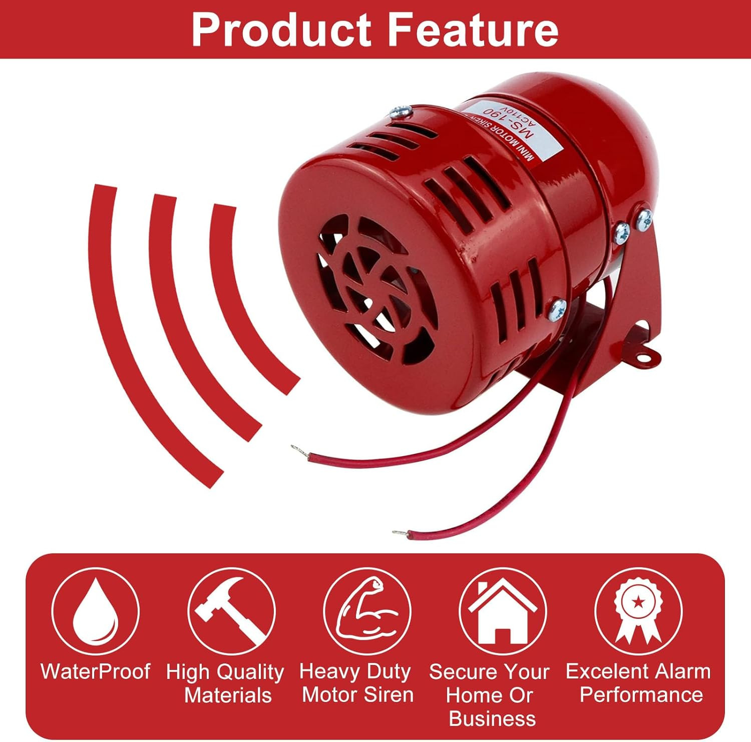 Motor Siren Red 1Pc AC 110V 114Db Industry Electric Motor Alarm Driven Siren, Ho