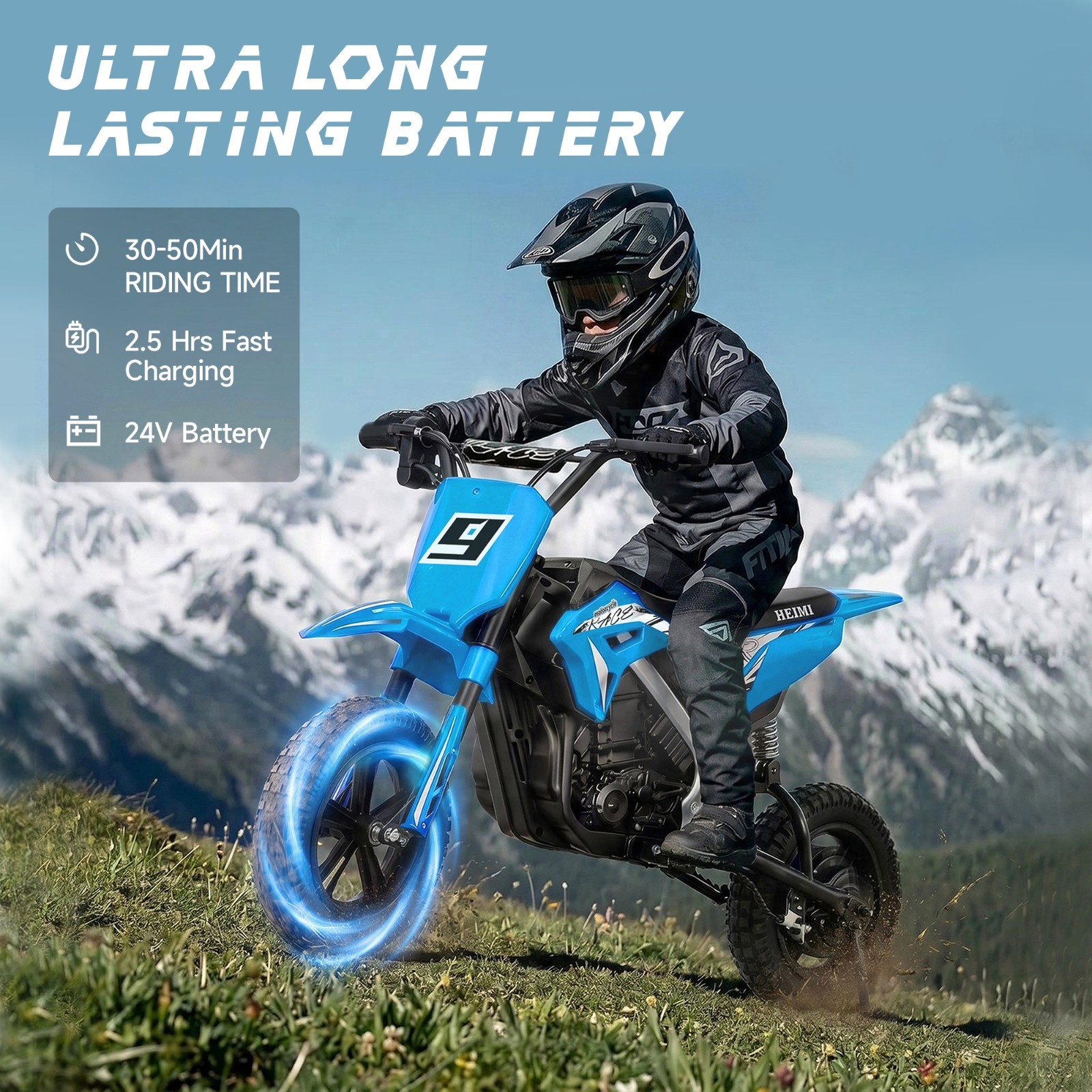 Kids Motorcycle Electric Dirt Bike 24V Brushless Motor 11MPH Speed 12″ Air Tires