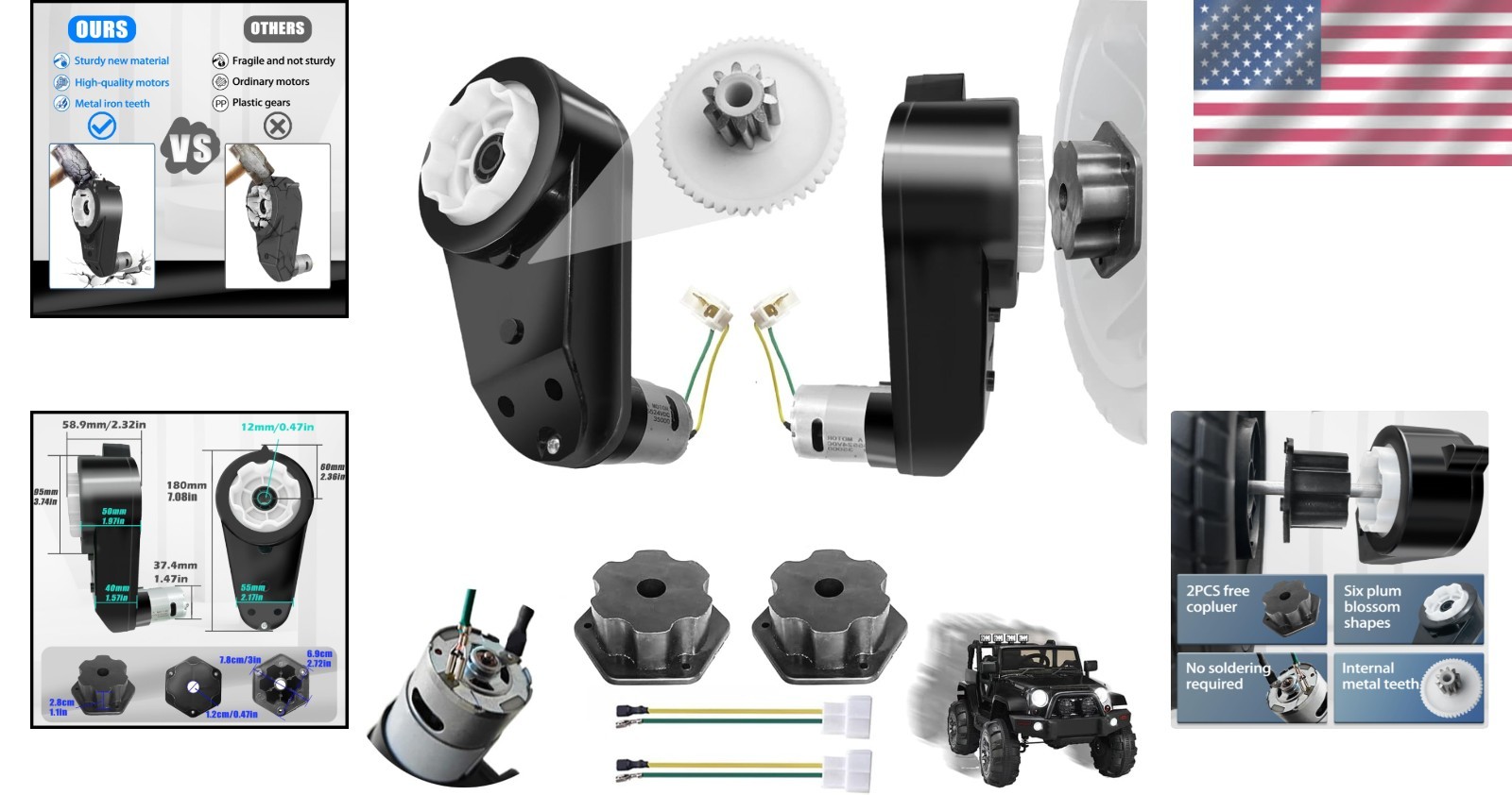 Fast and Durable 24V Motor Gearbox Upgrade for Kids Electric Cars, 2PCS Set
