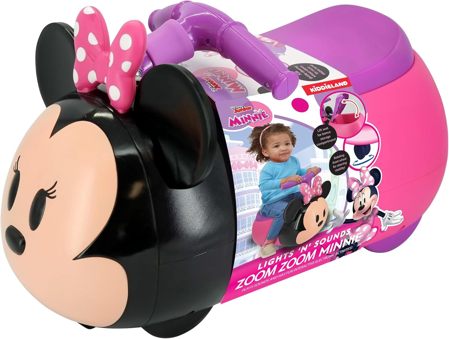 Minnie Mouse Zoom Zoom Ride-On Car with Lights & Sounds, Interactive Dashboard,